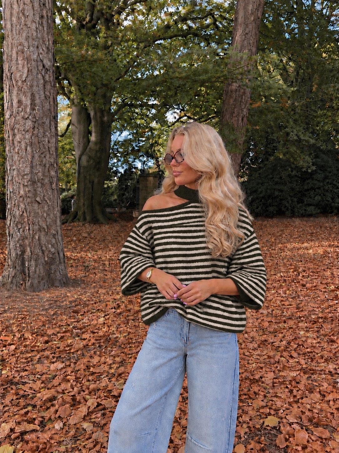 Chloé Choker Knit striped khaki wit