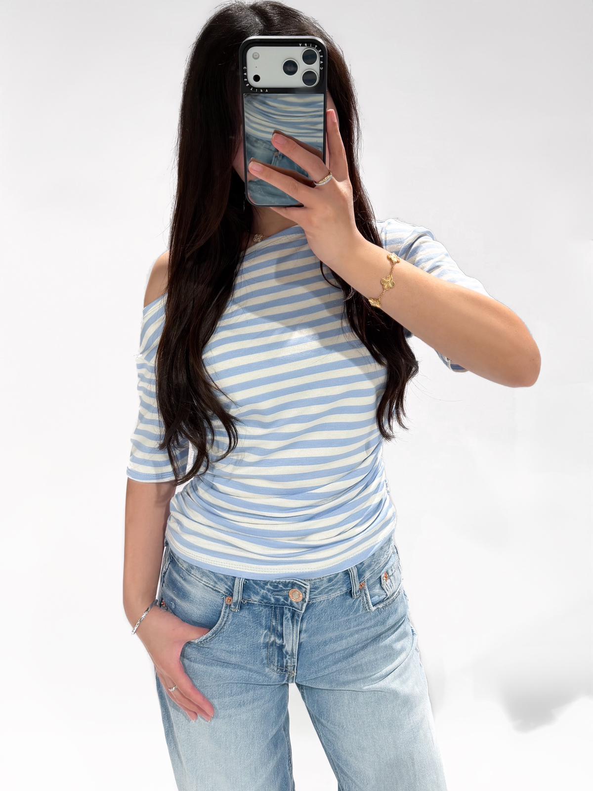 Casual stripe top denim wit