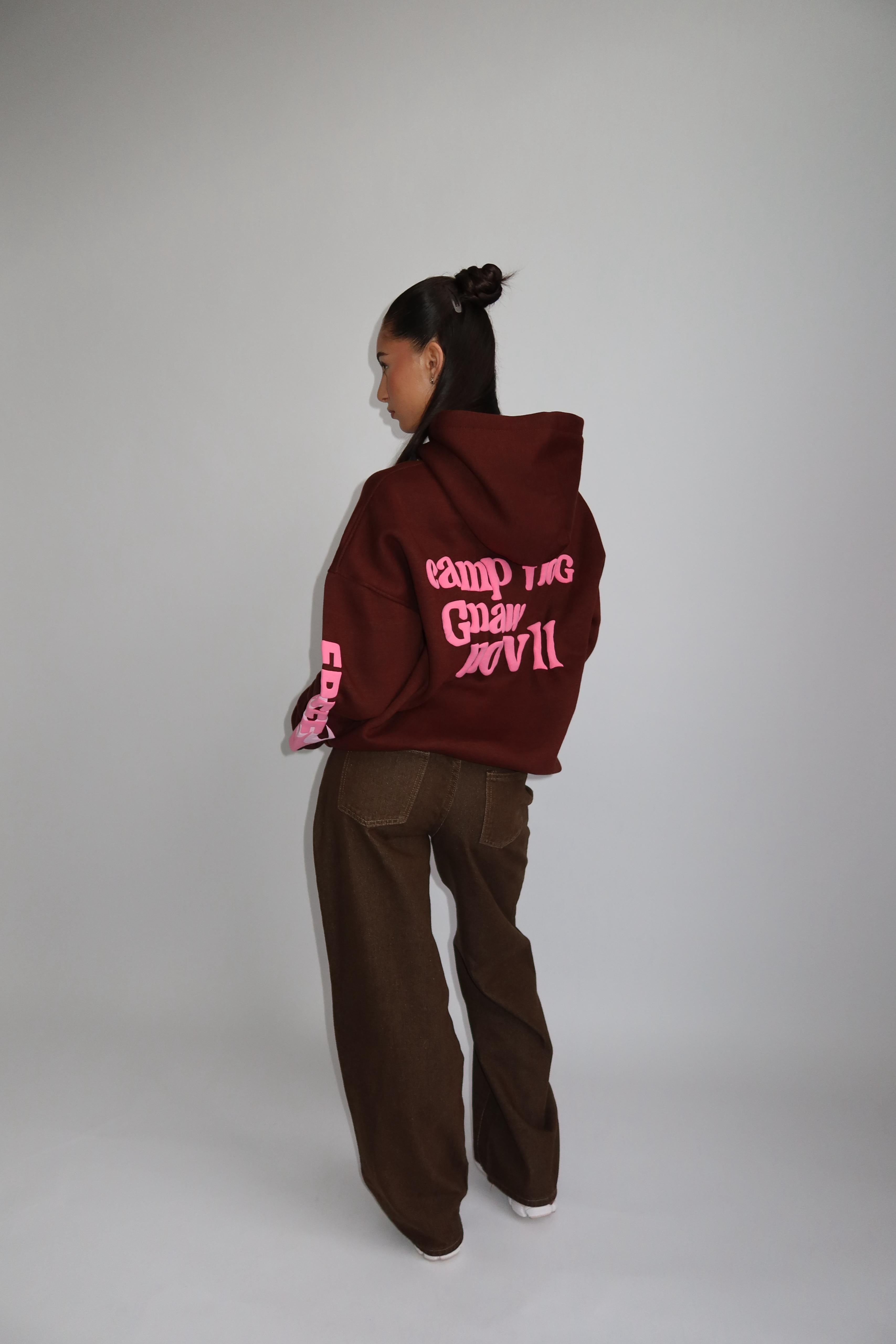 Lucky me hoodie brown pink