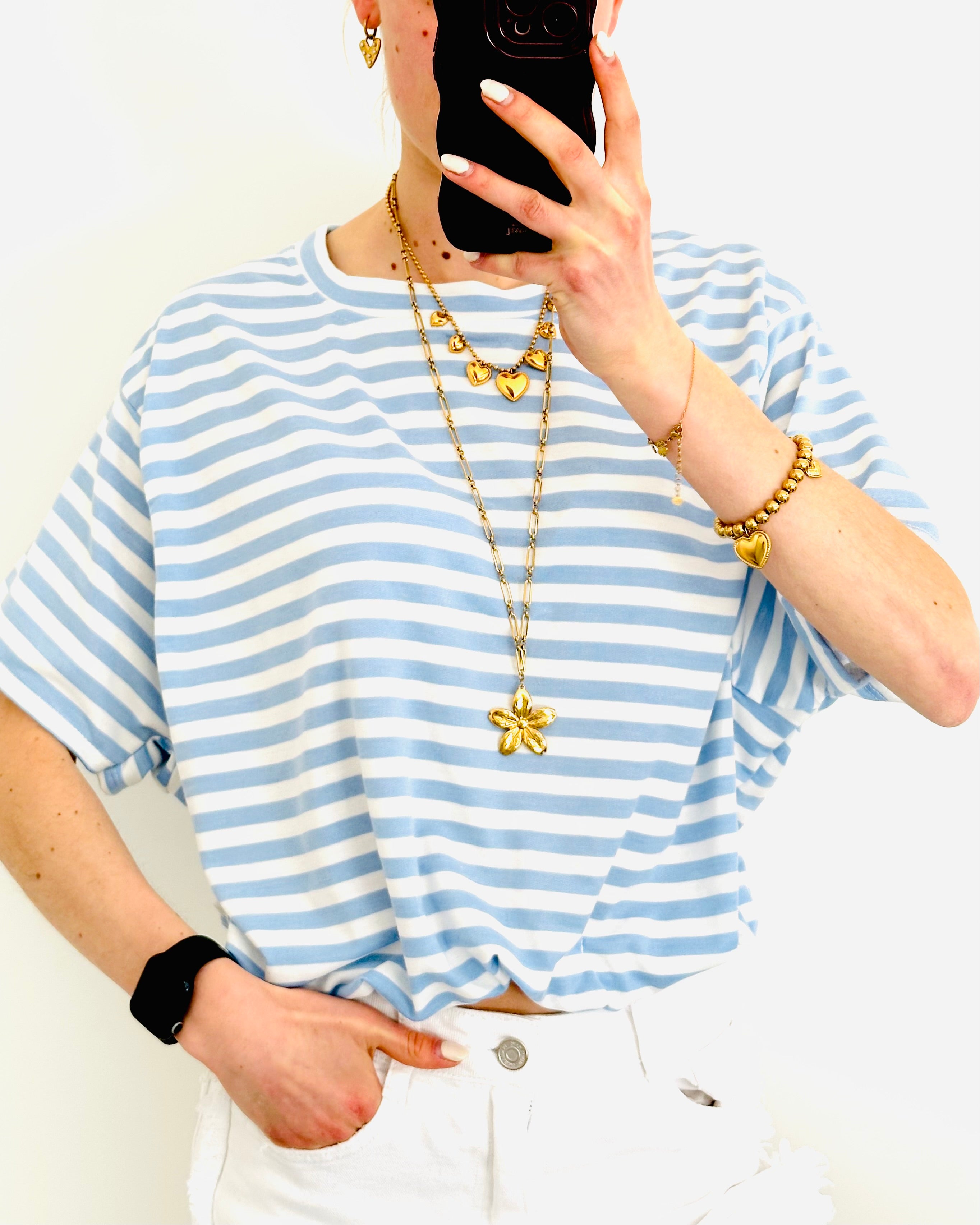 Soft fit top striped blue white