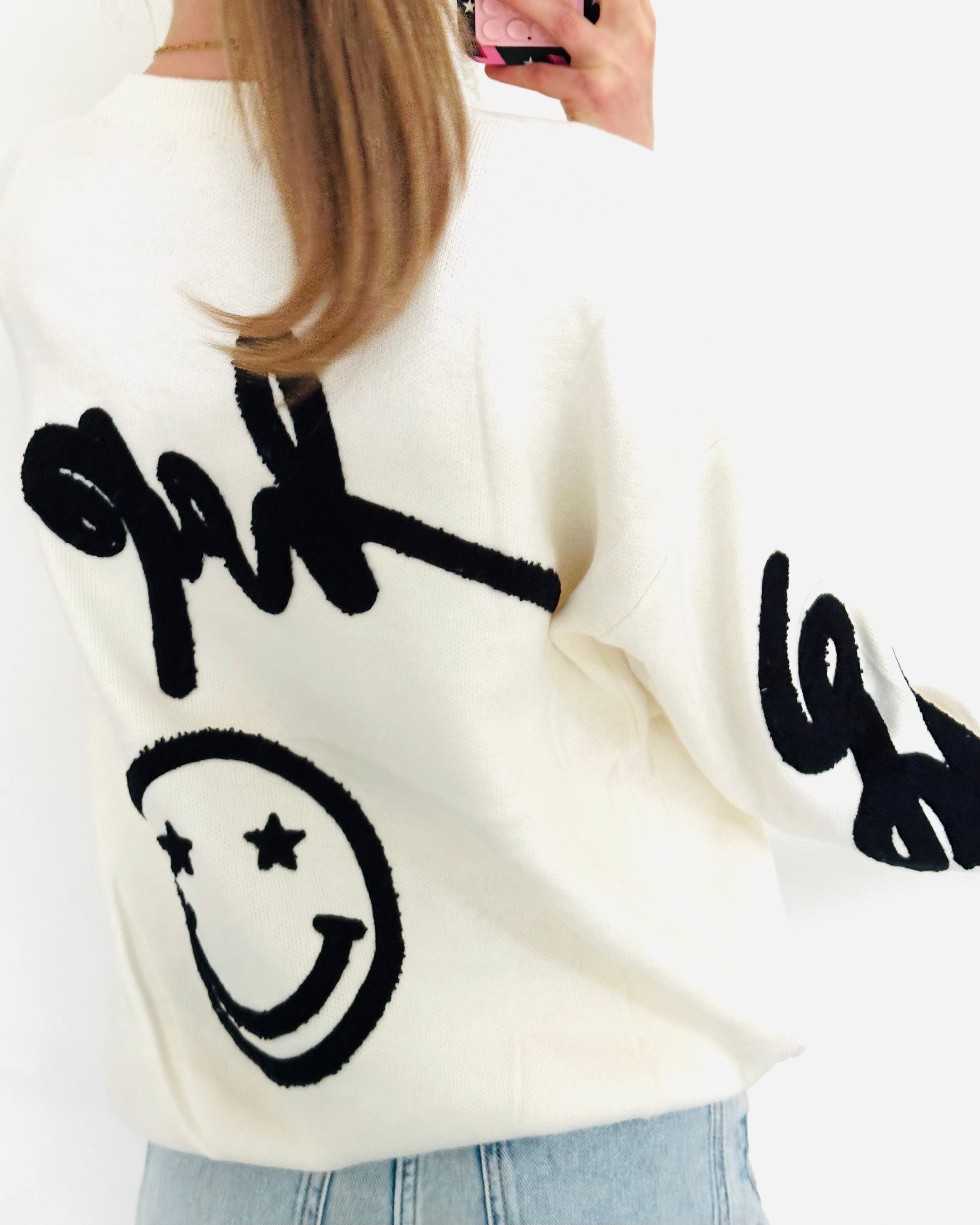 Be happy trui off white zwart