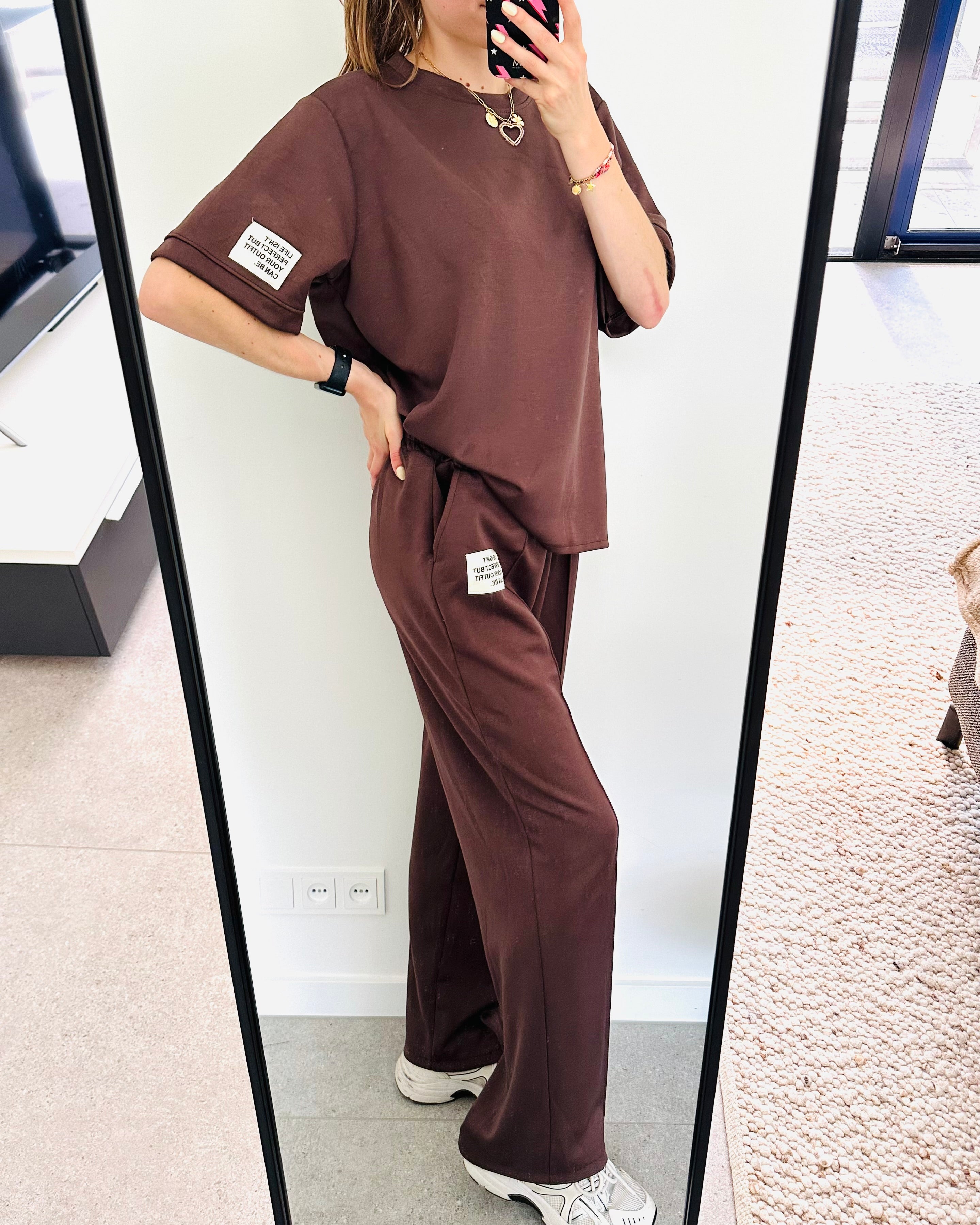 Oversized amy set lange broek bruin