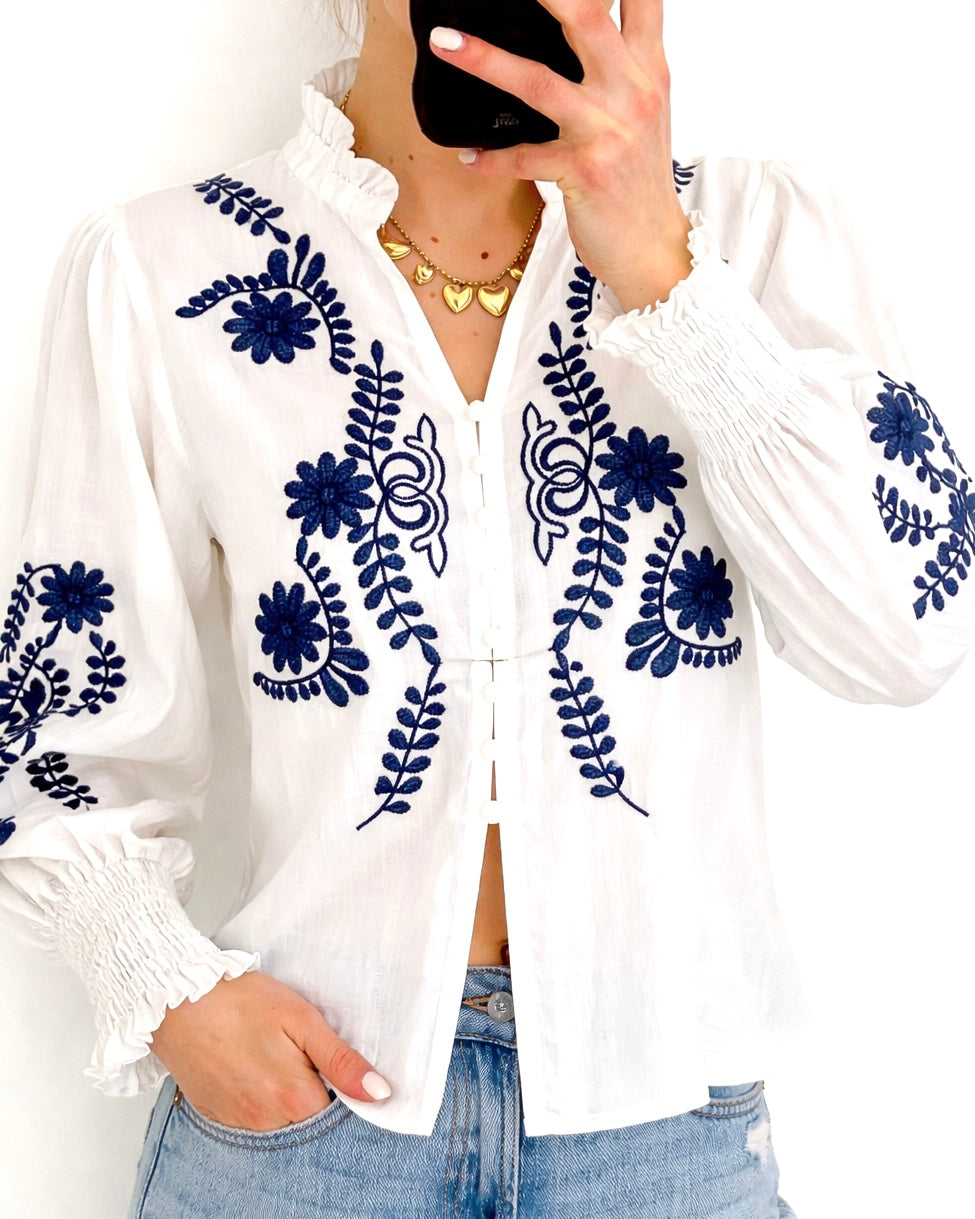 Moonie blouse white blue