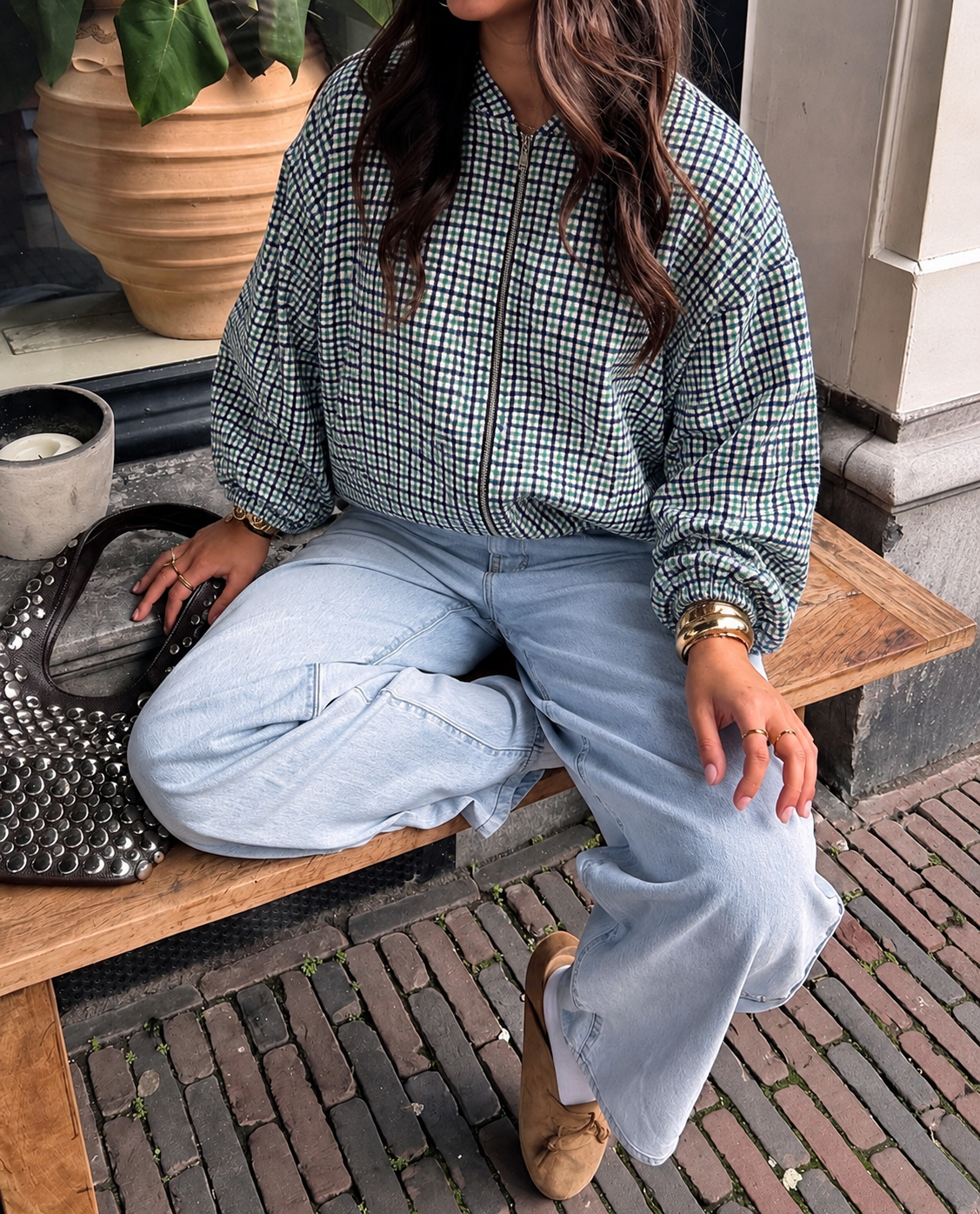 Fall jacket geruit blauw groen