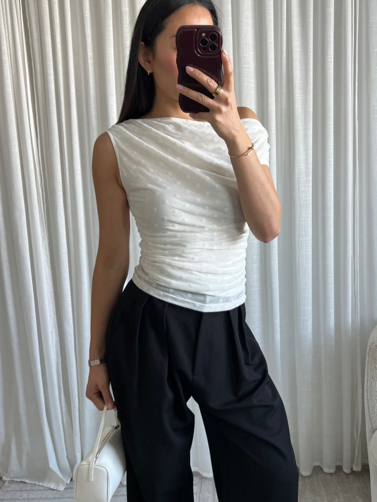 Polka Dots mesh top white
