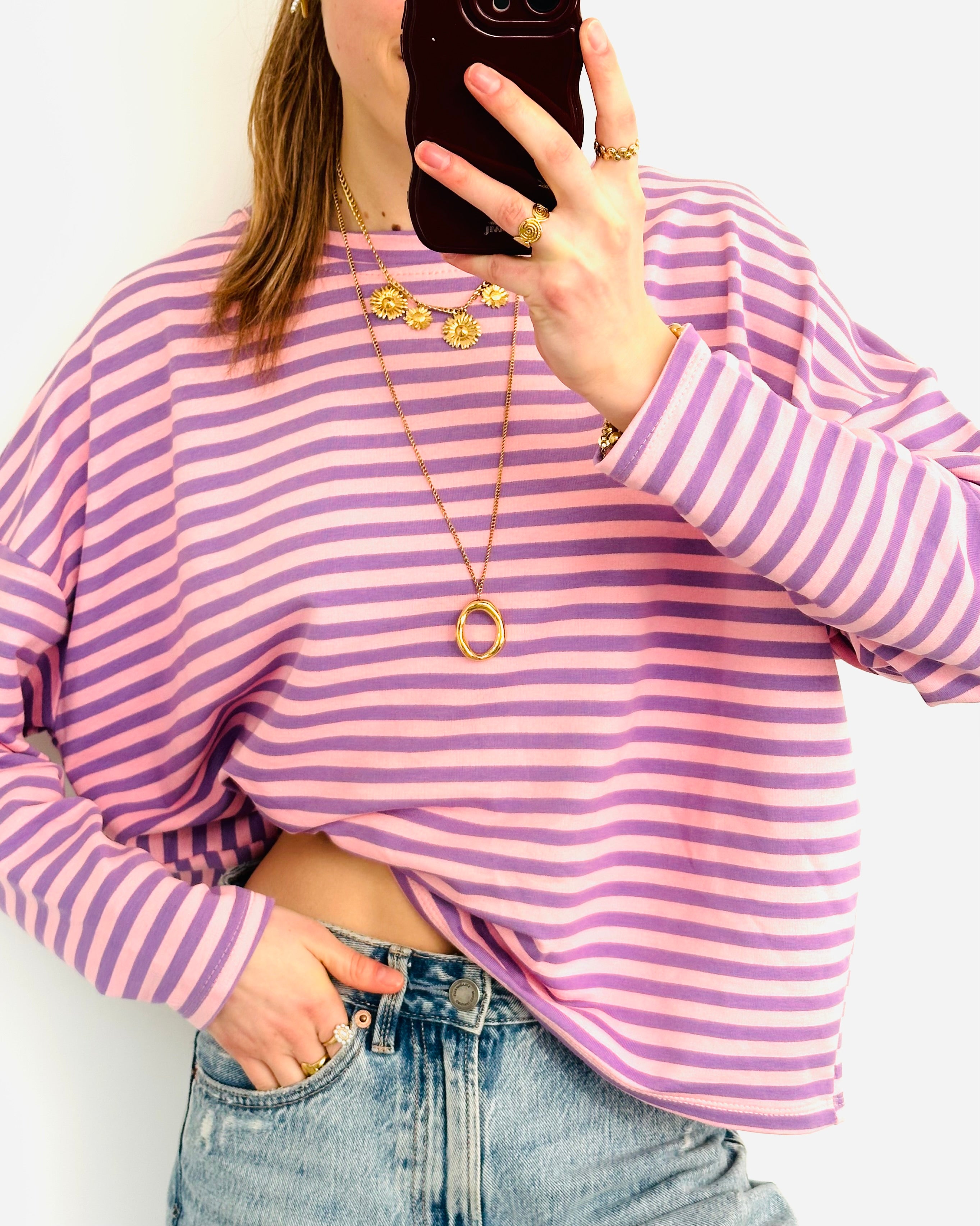 Casual stripe longsleeve pink purple