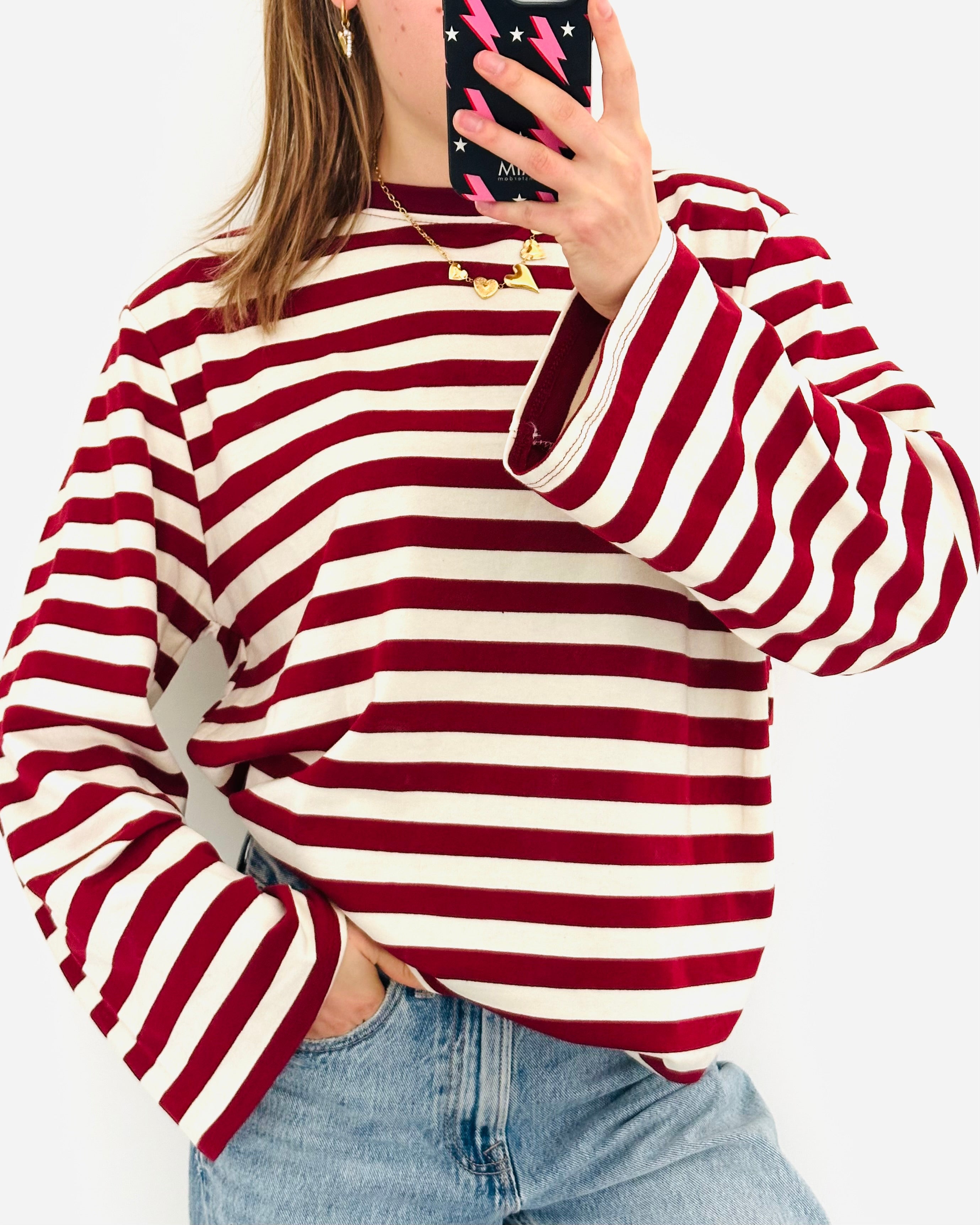 Casual stripe longsleeve Bordeaux