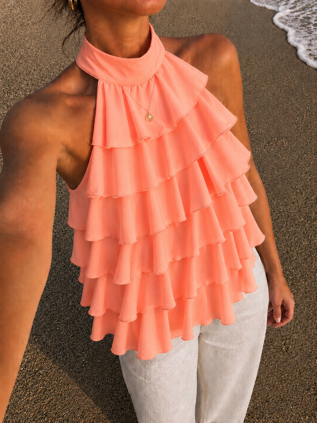 Ruffle wave top coral