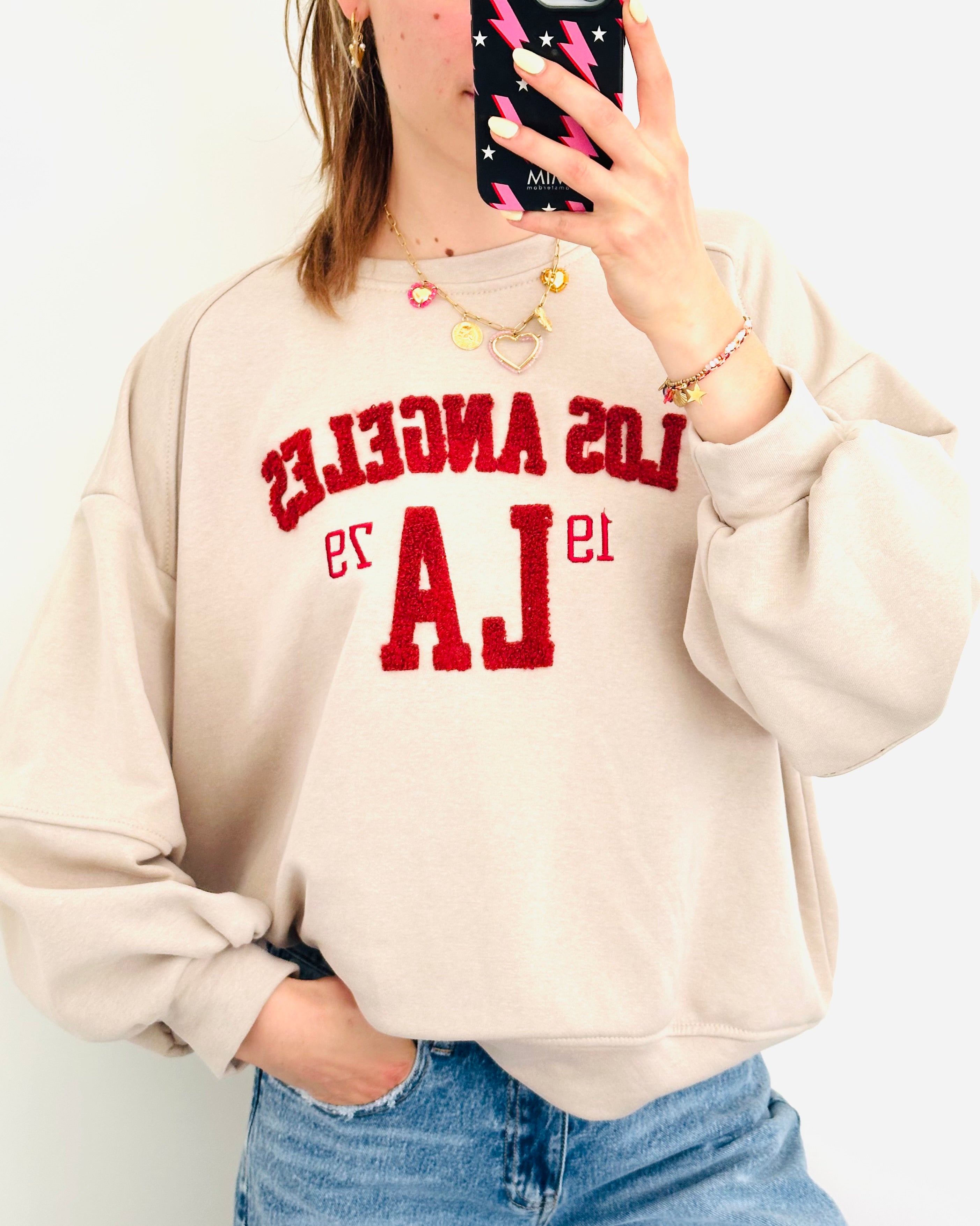 LA sweater beige bordeaux