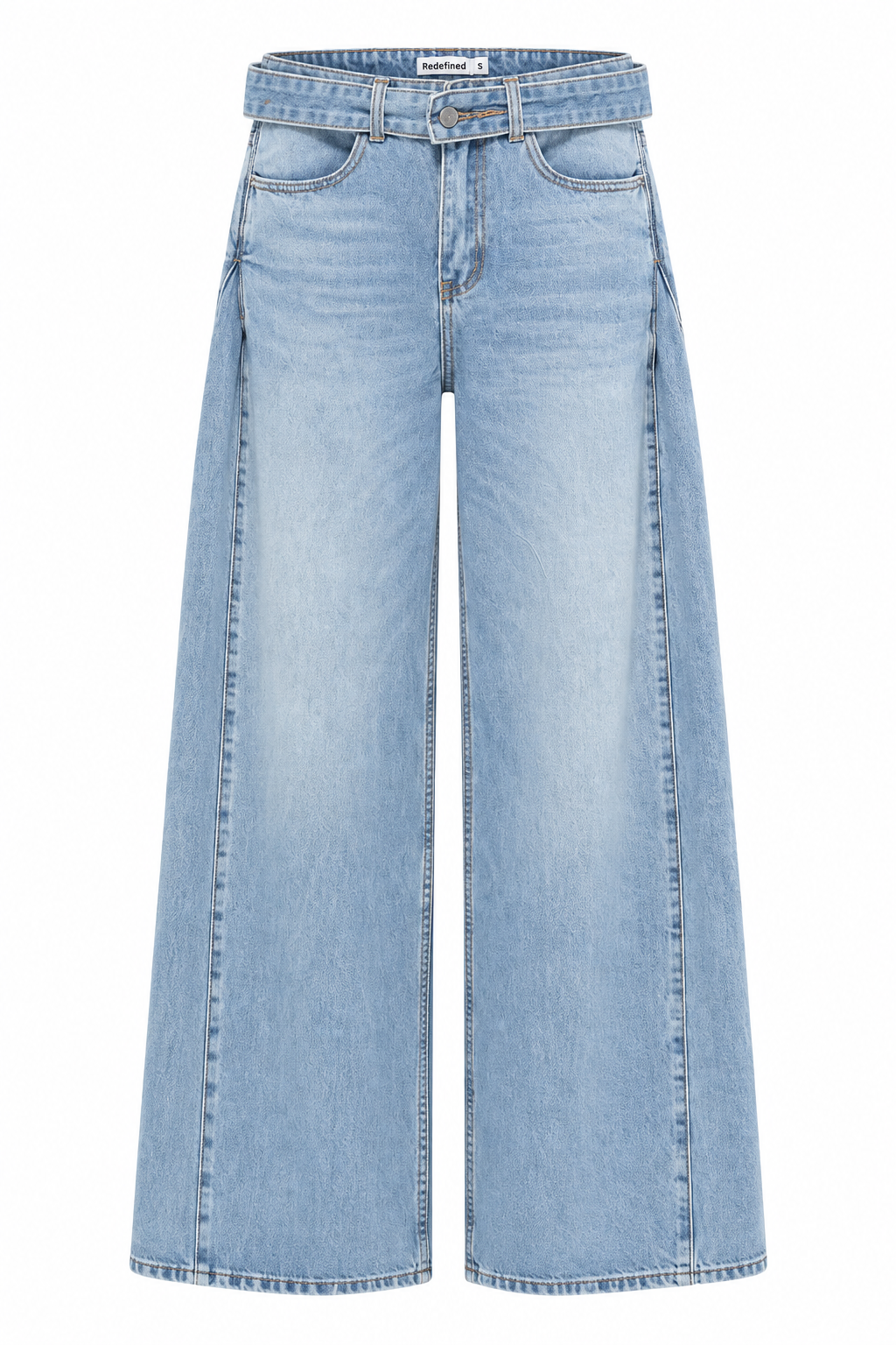 Redefined belted wide leg light blue