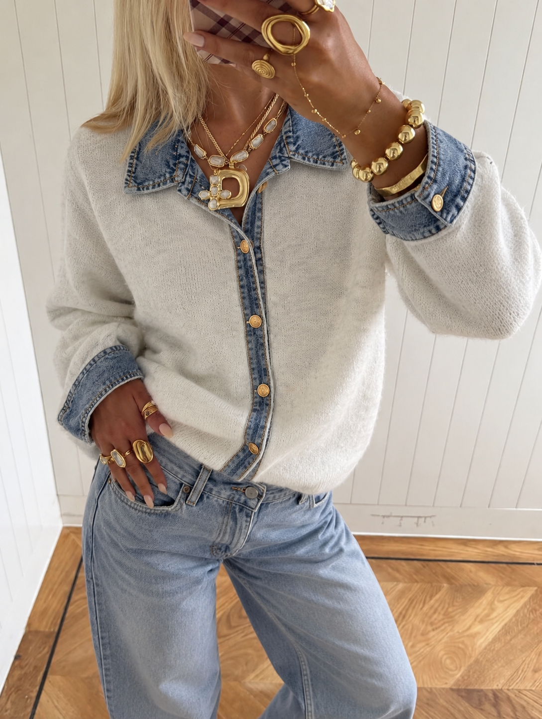 Denim Detail Knit – light grey