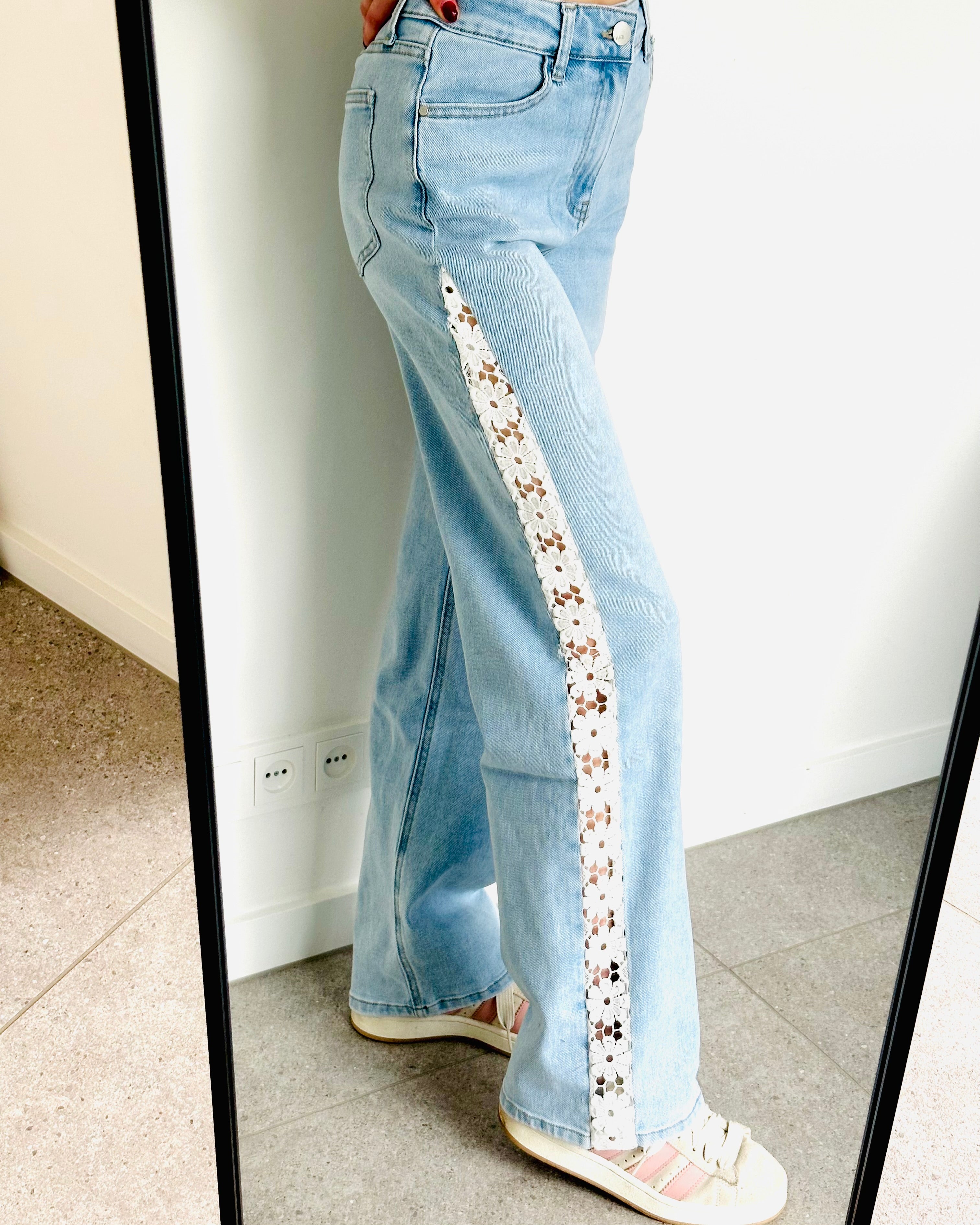 Limited lace straight leg jeans flower