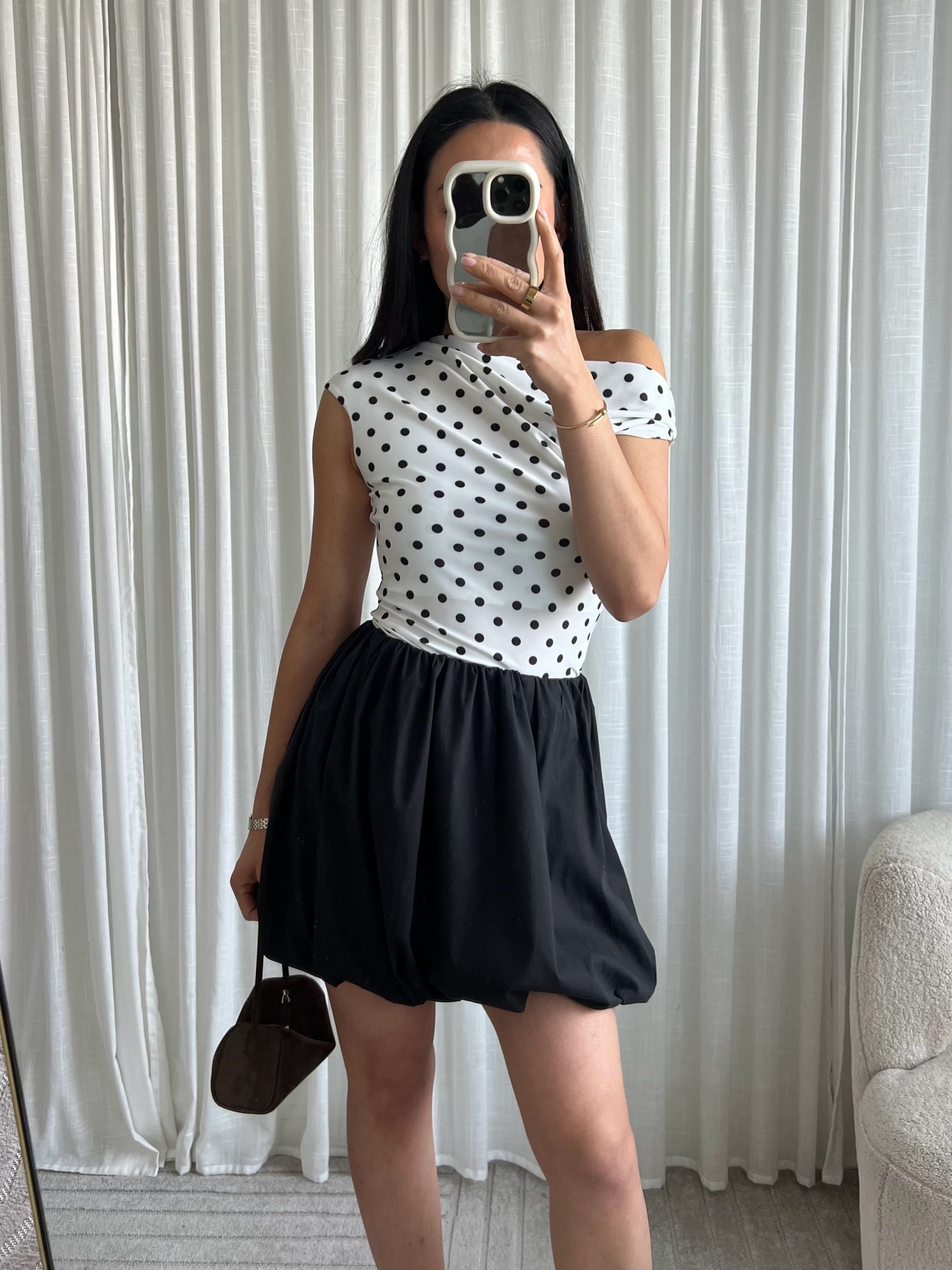 Polka dots mesh top white