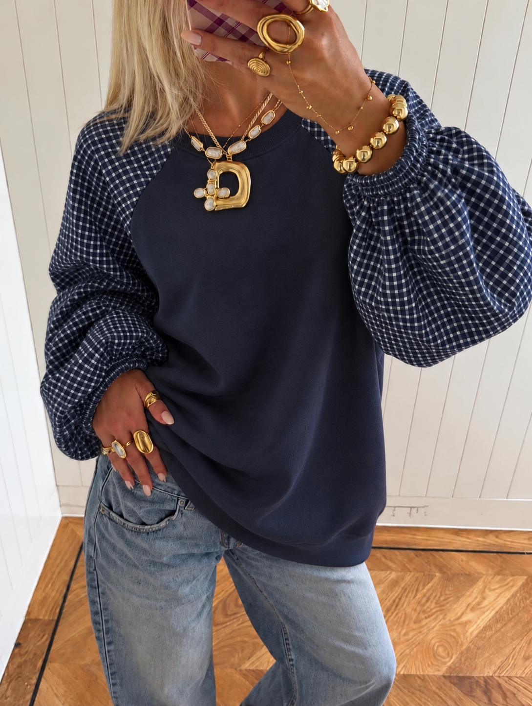 Bella Checkered sweatshirt navy pre order