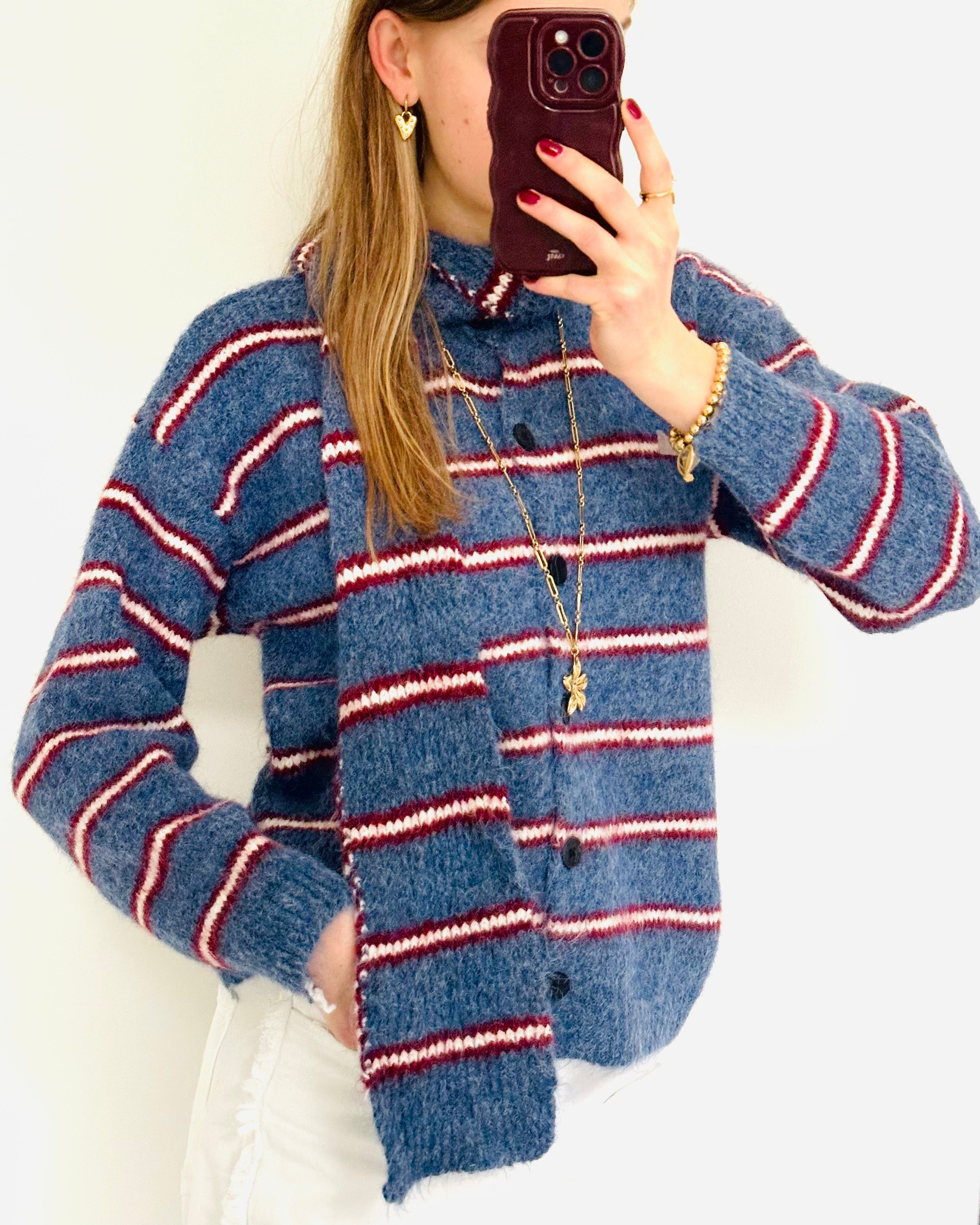 Stockholm cardigan denim bordeaux