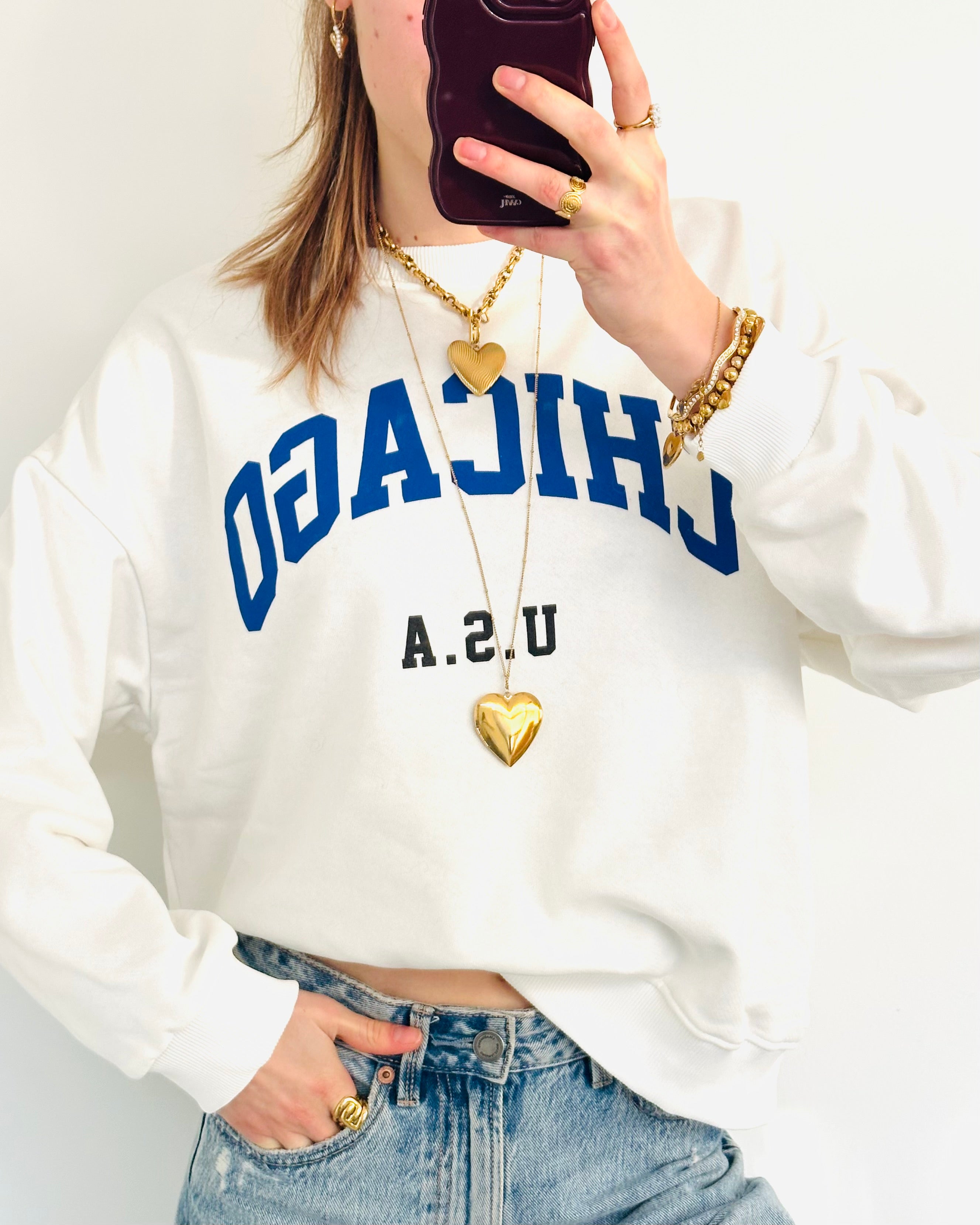 Chicago sweater wit blauw