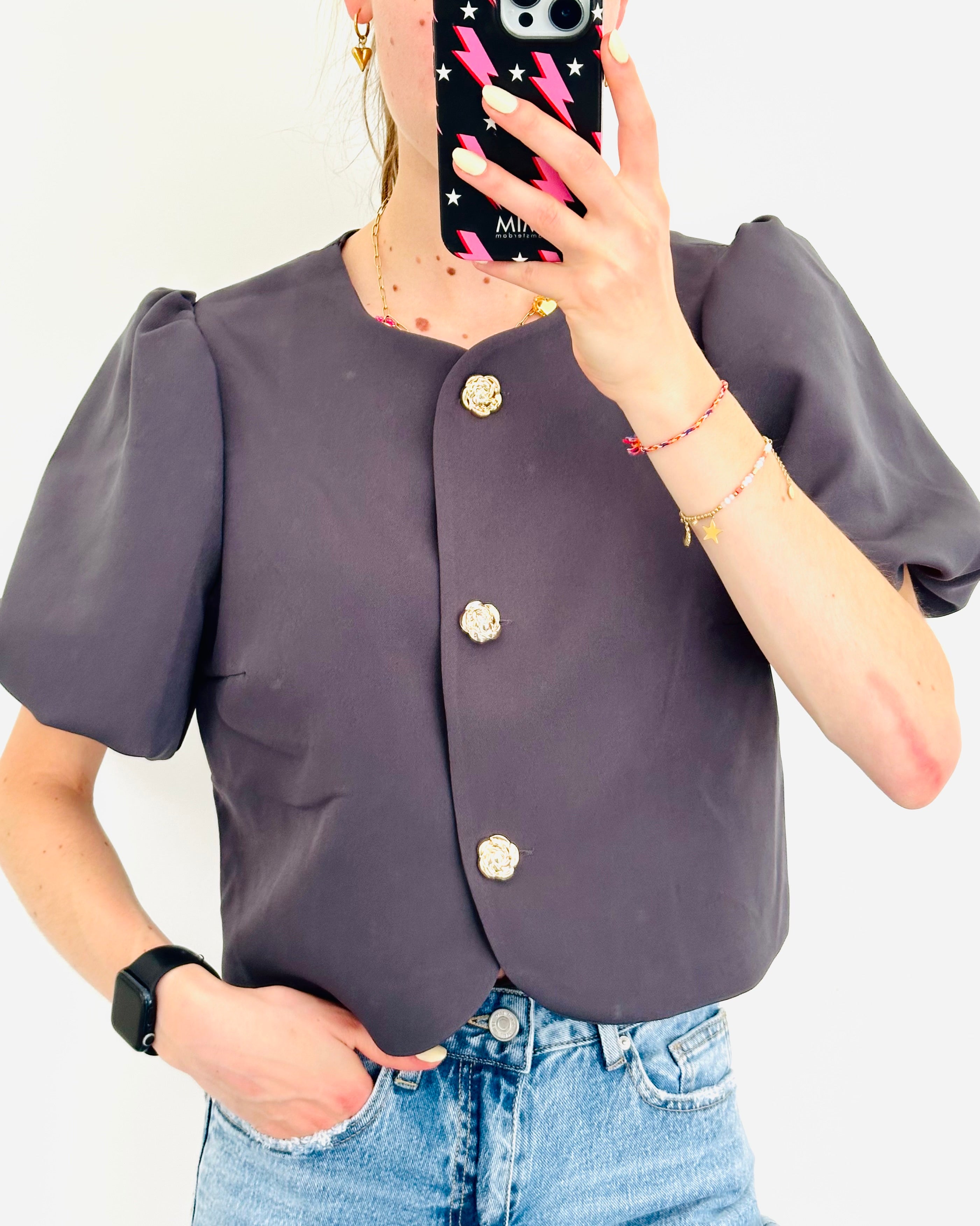 Sara top bloem grijs