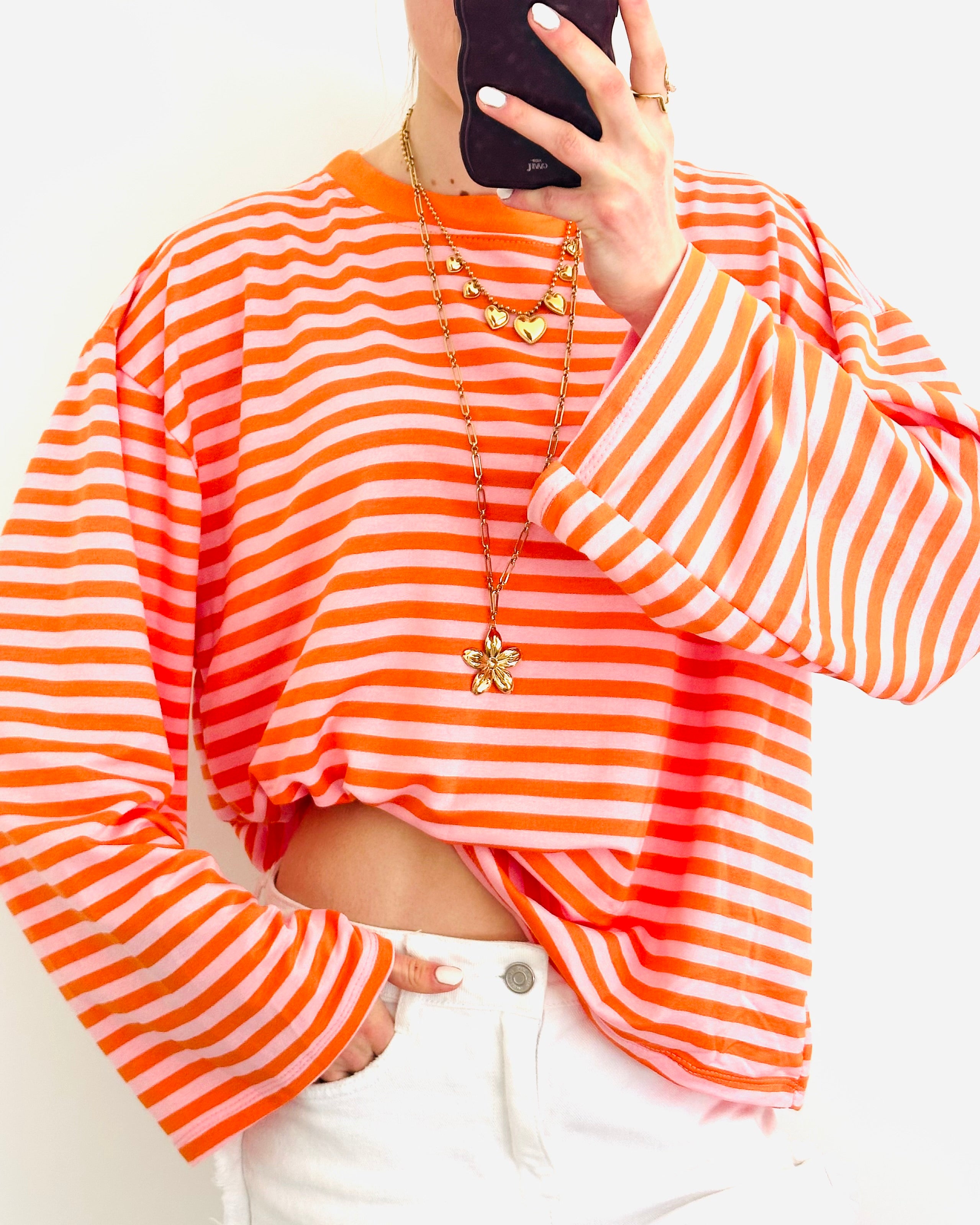 Casual stripe longsleeve light pink orange