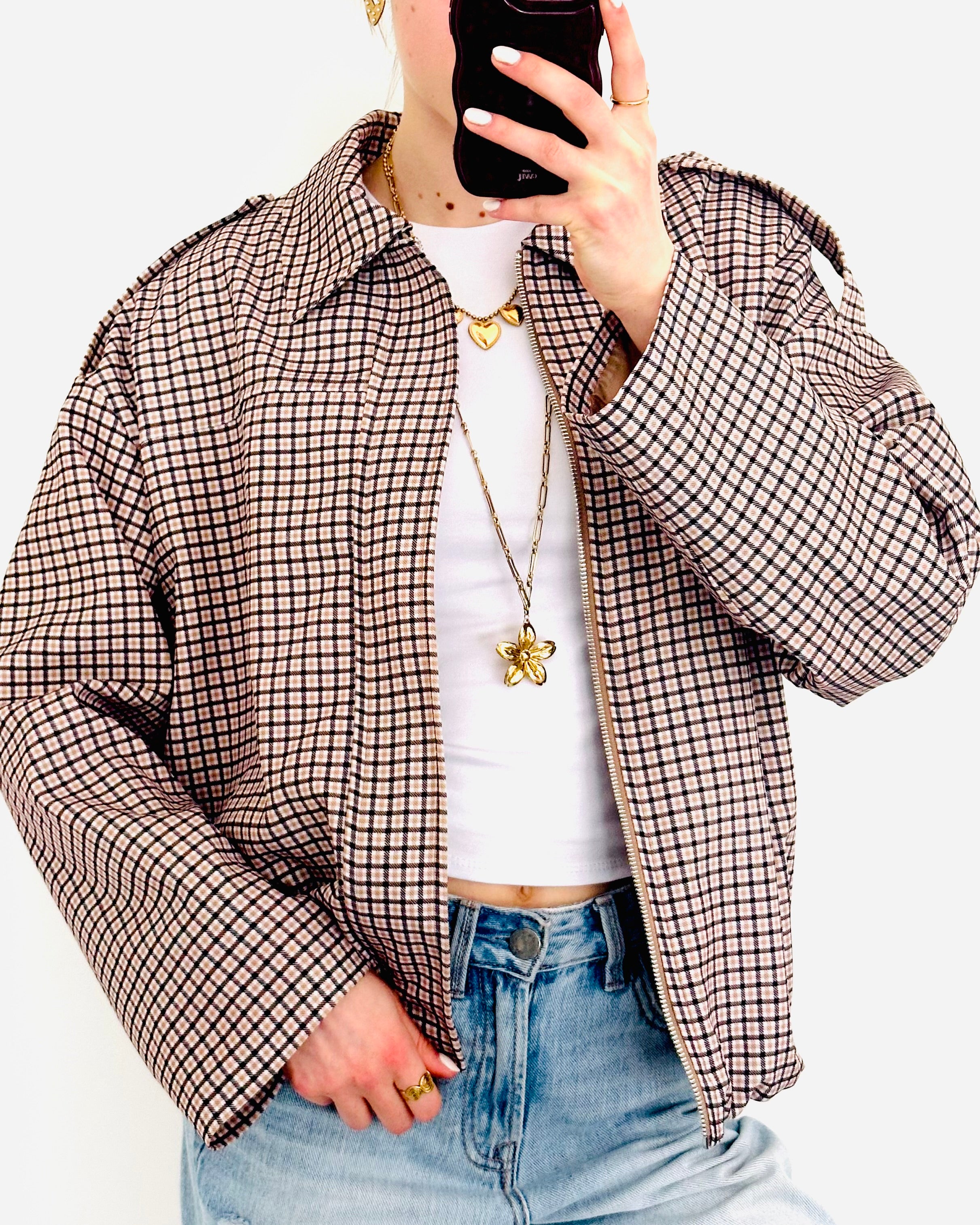 Oversized geruit jacket camel Brown