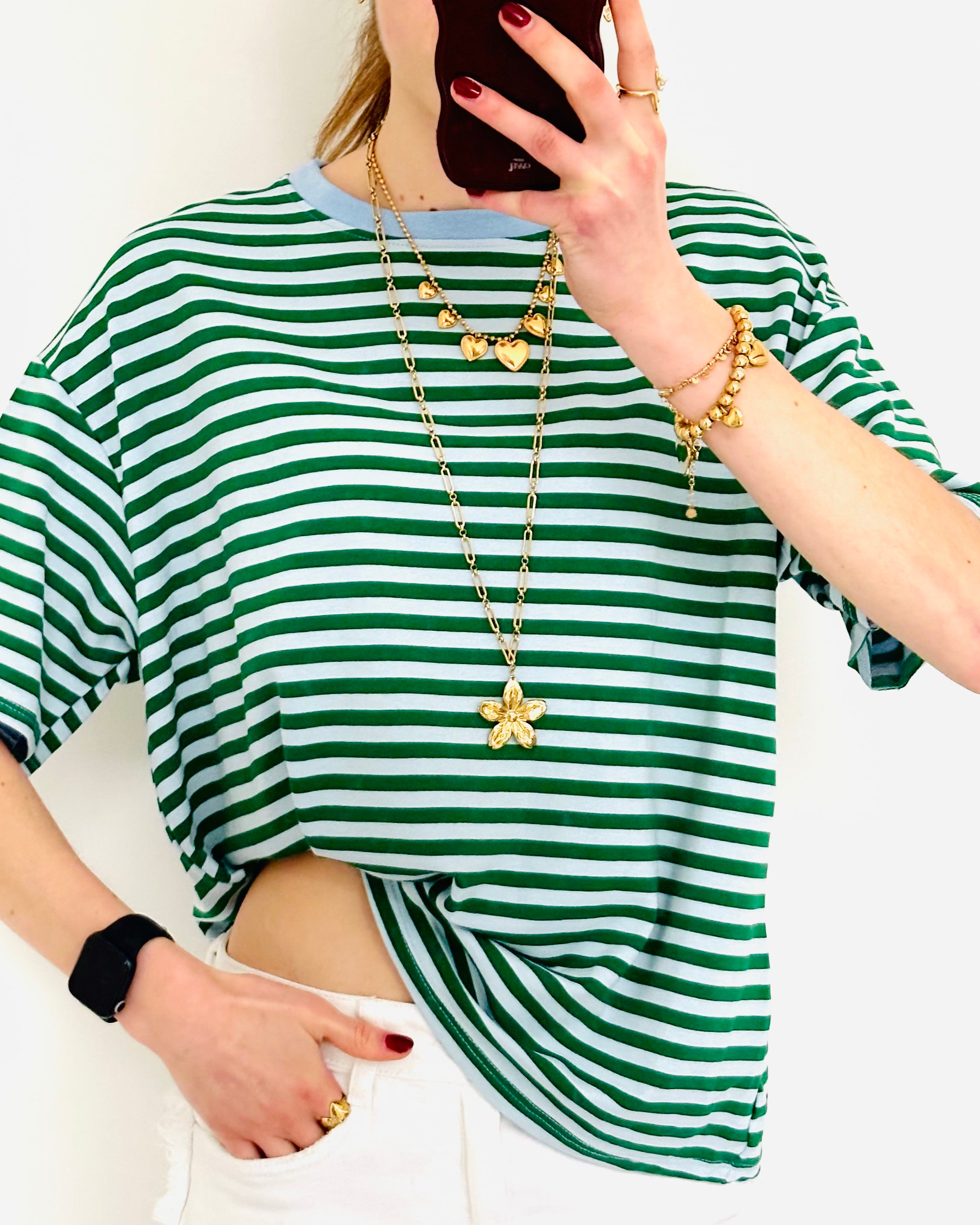 Casual stripe shortsleeve green blue