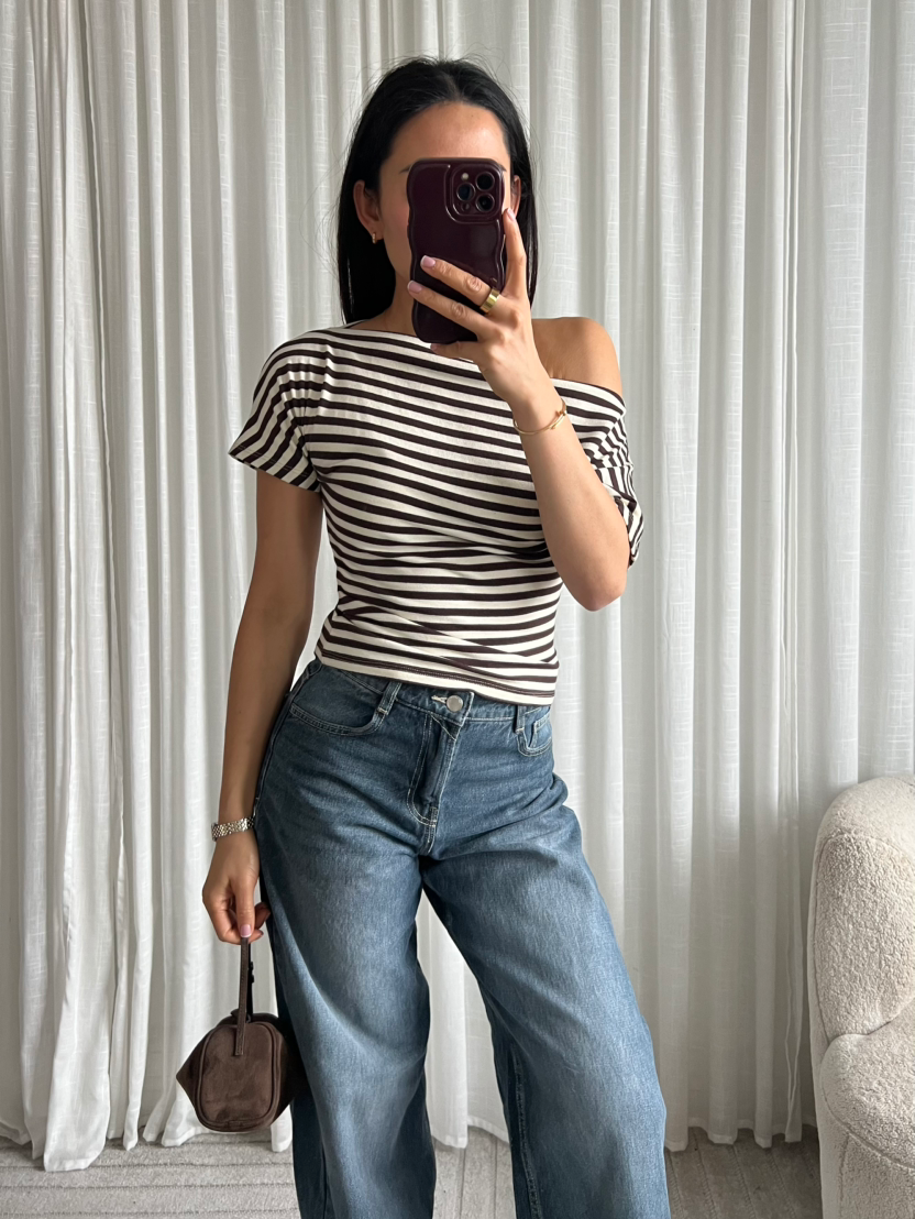 Casual stripe top brown white