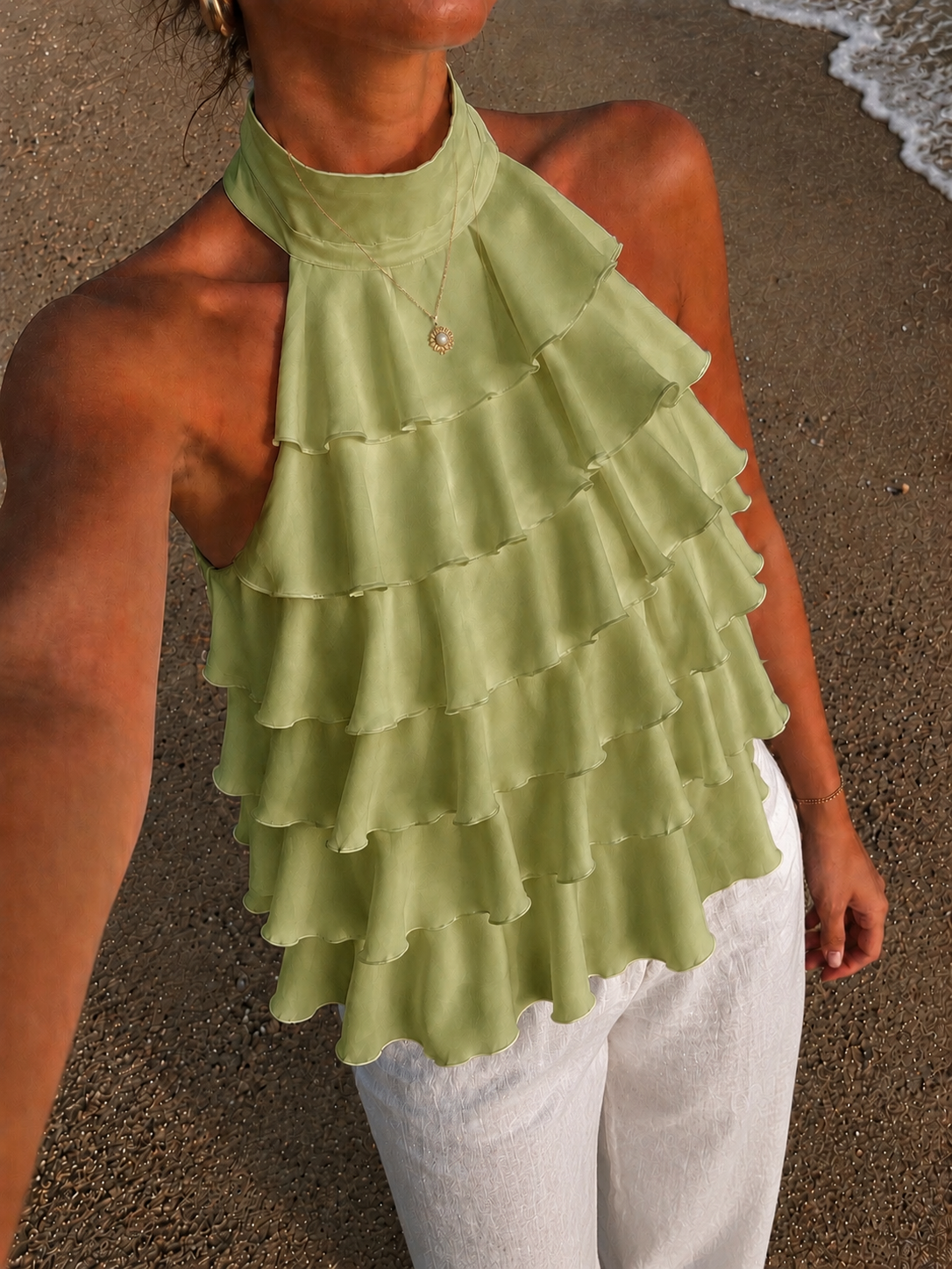 Ruffle wave top sage green