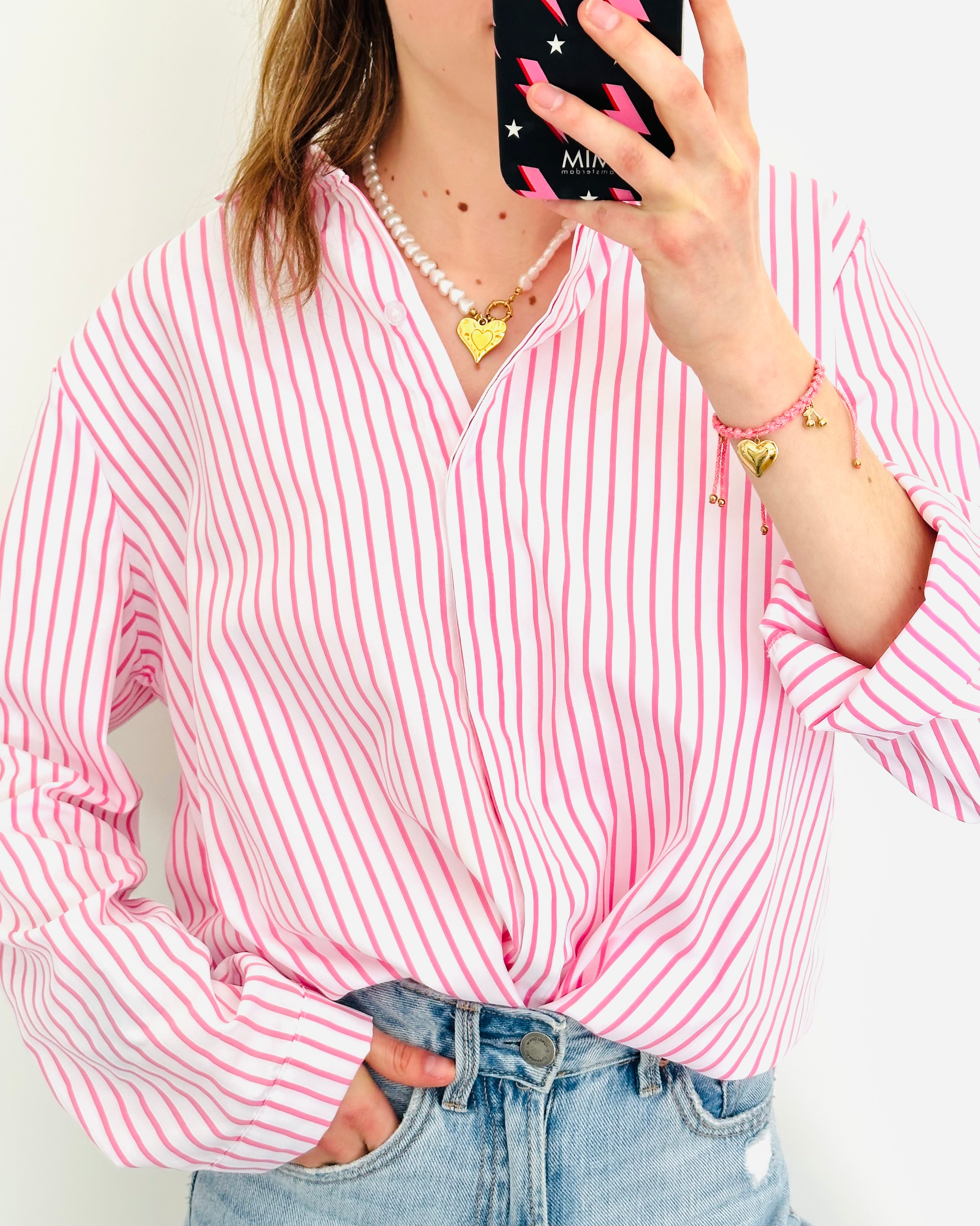 Stripe blouse roze