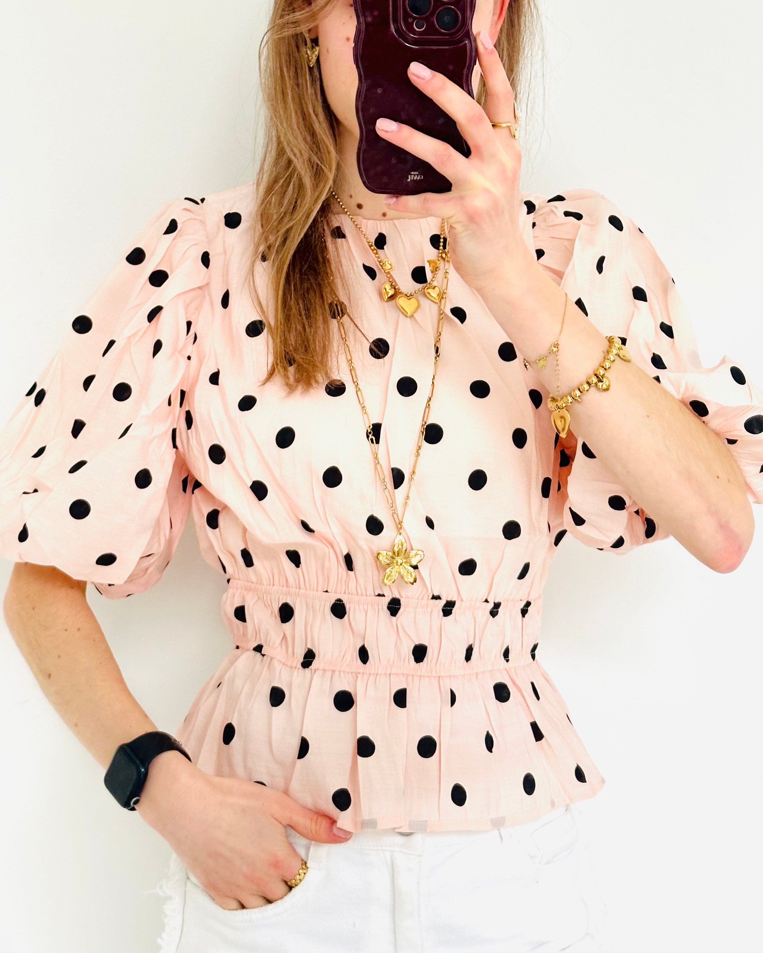 Polka top dots zalm roze