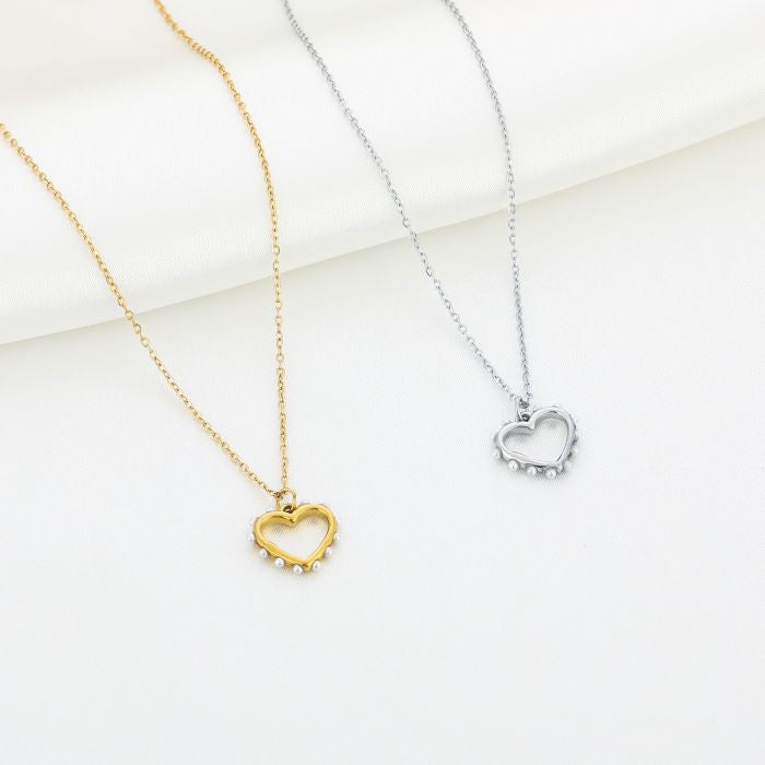 Subtiel hart parel ketting zilver
