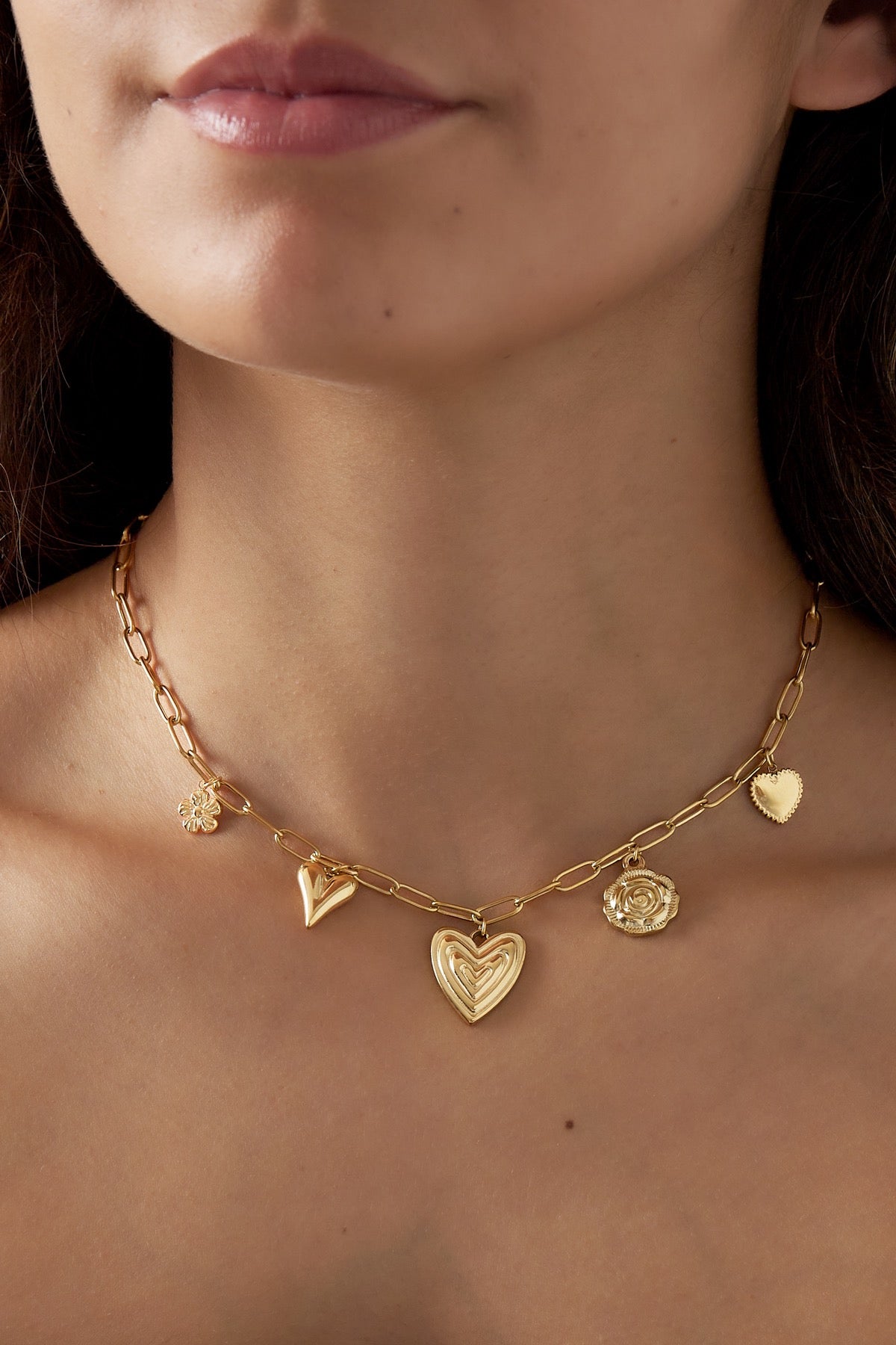 Heartfelt charms ketting goud