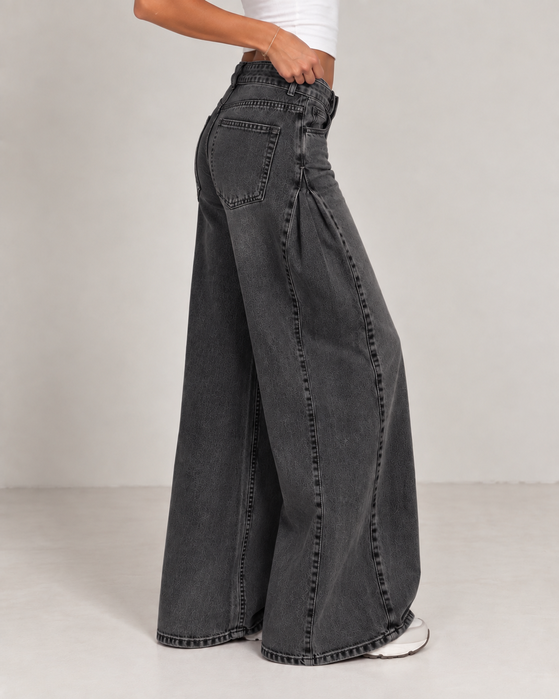 Redefined belted wide leg dark grey