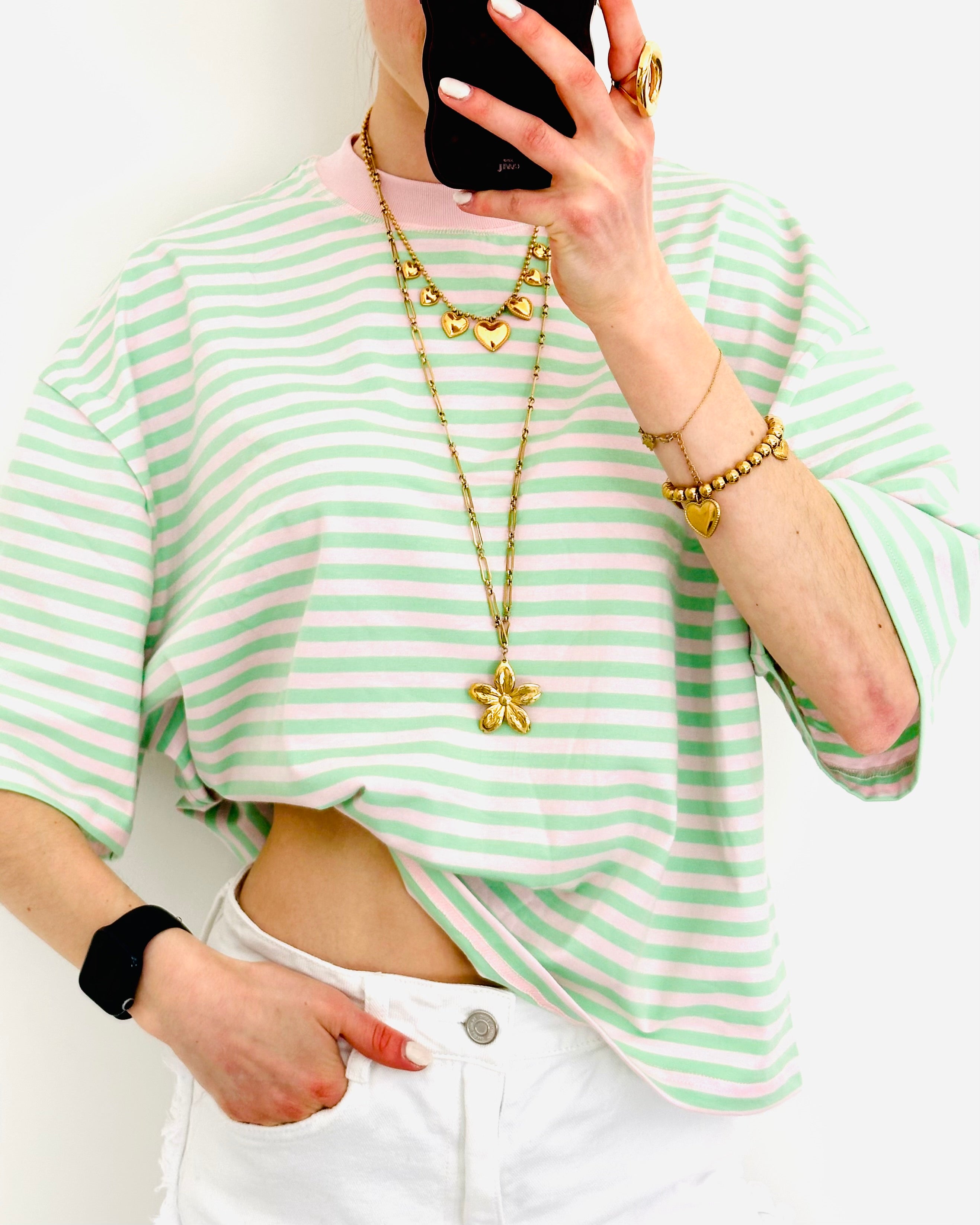 Casual stripe shortsleeve mint pink