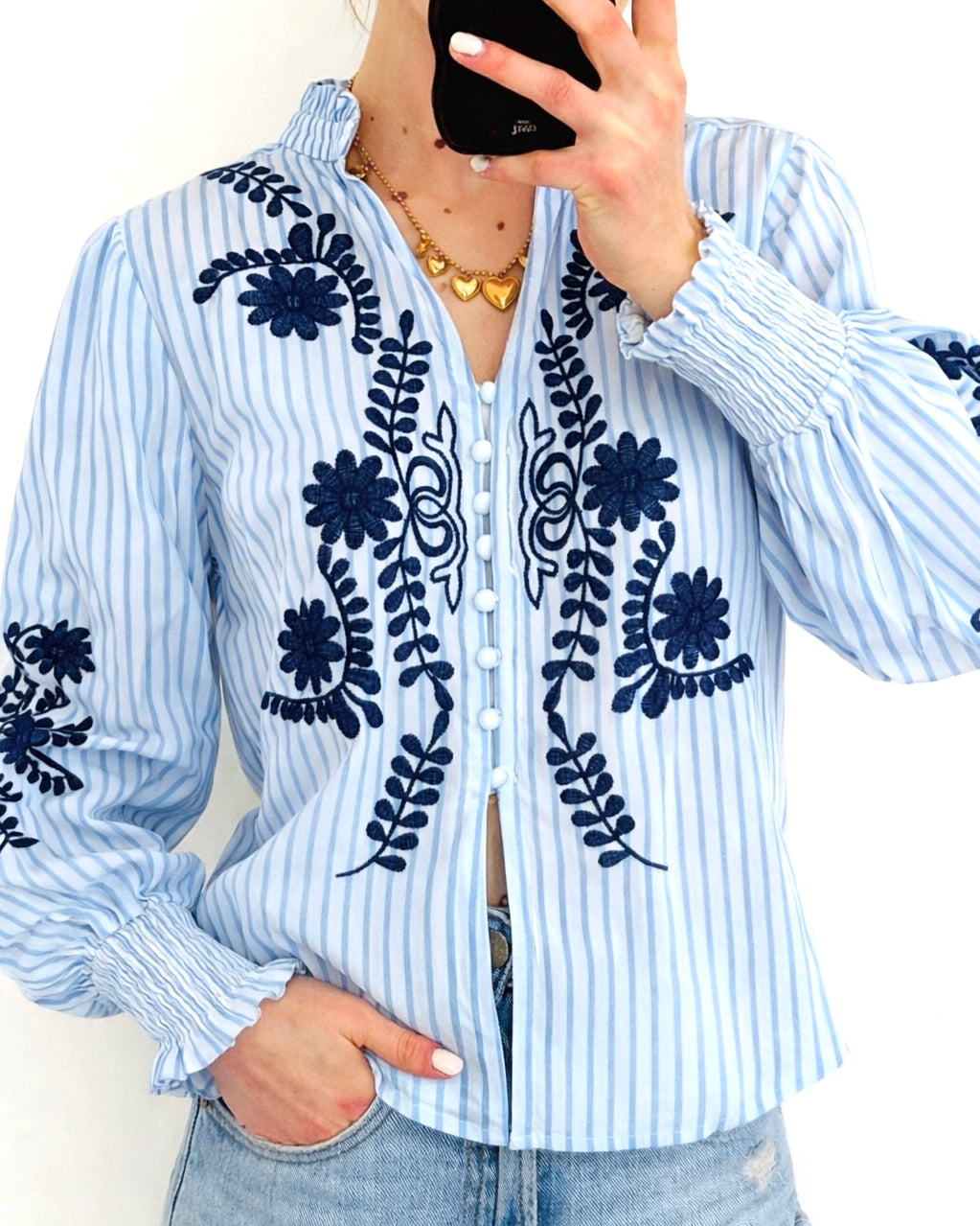 Moonie blouse striped navy blue