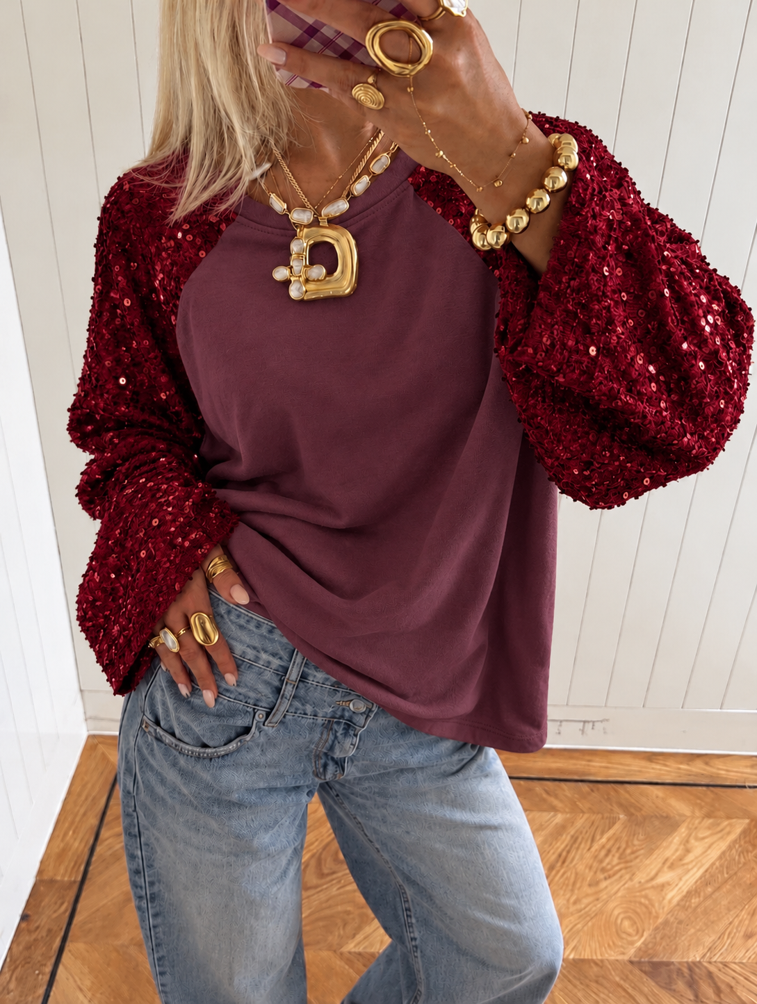 Glamour Sequin Sweatshirt - Bordeaux