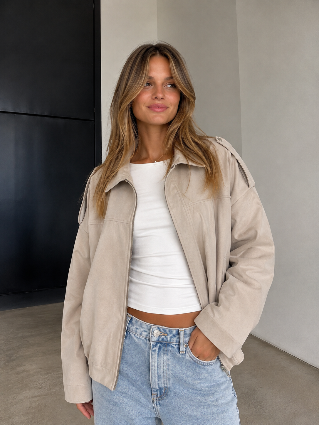 Spring jacket suède beige