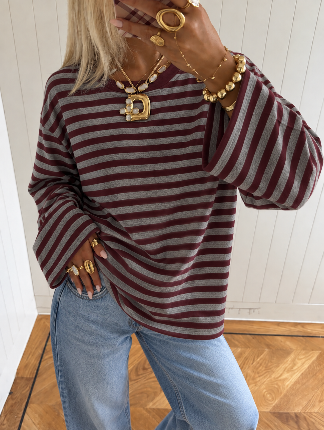 Striped longsleeve grey bordeaux