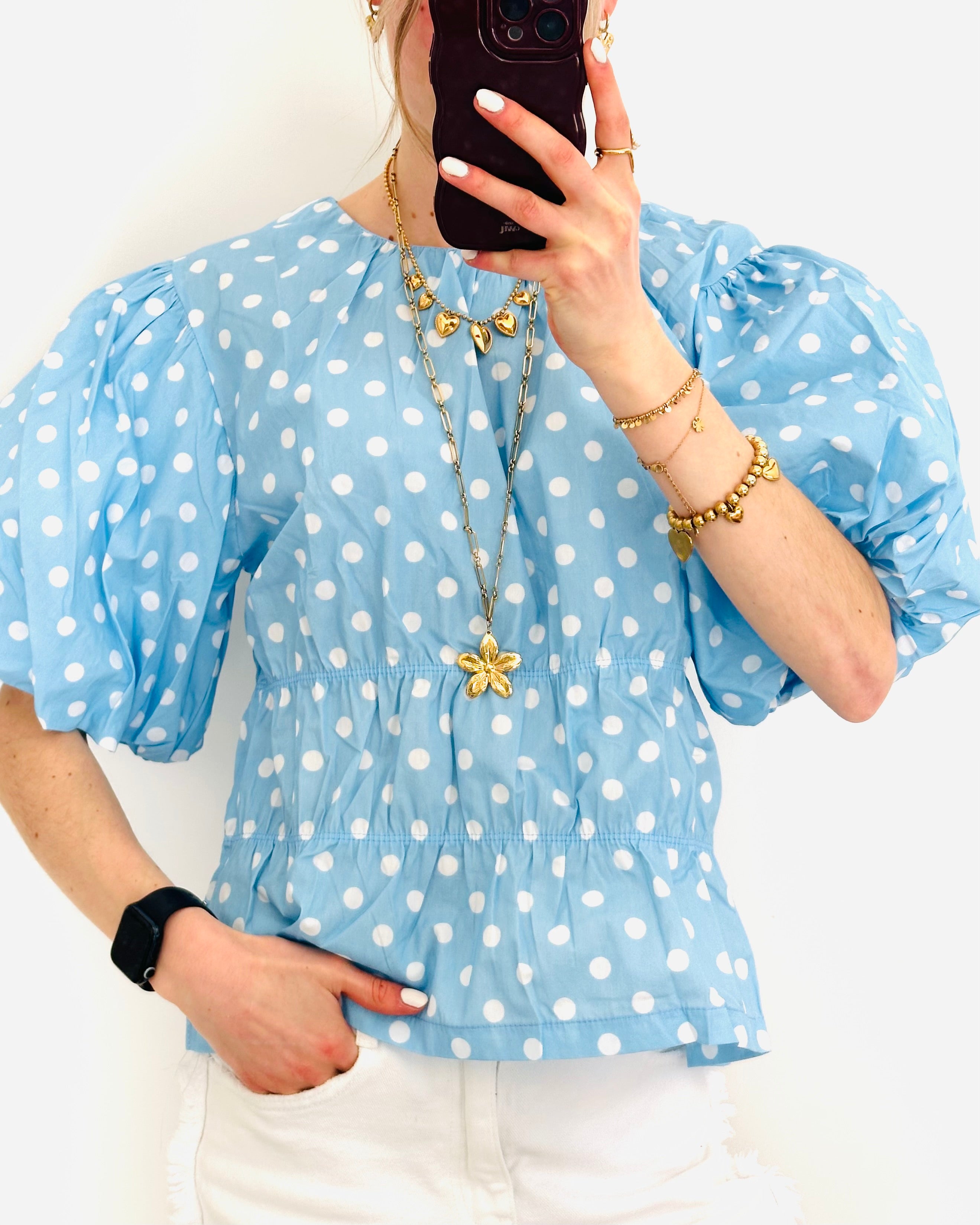 Limited polka dots top blue