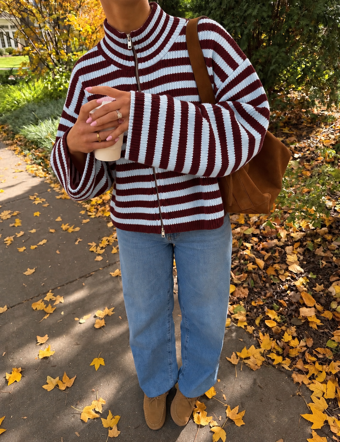 Essential Zip Knit blue maroon