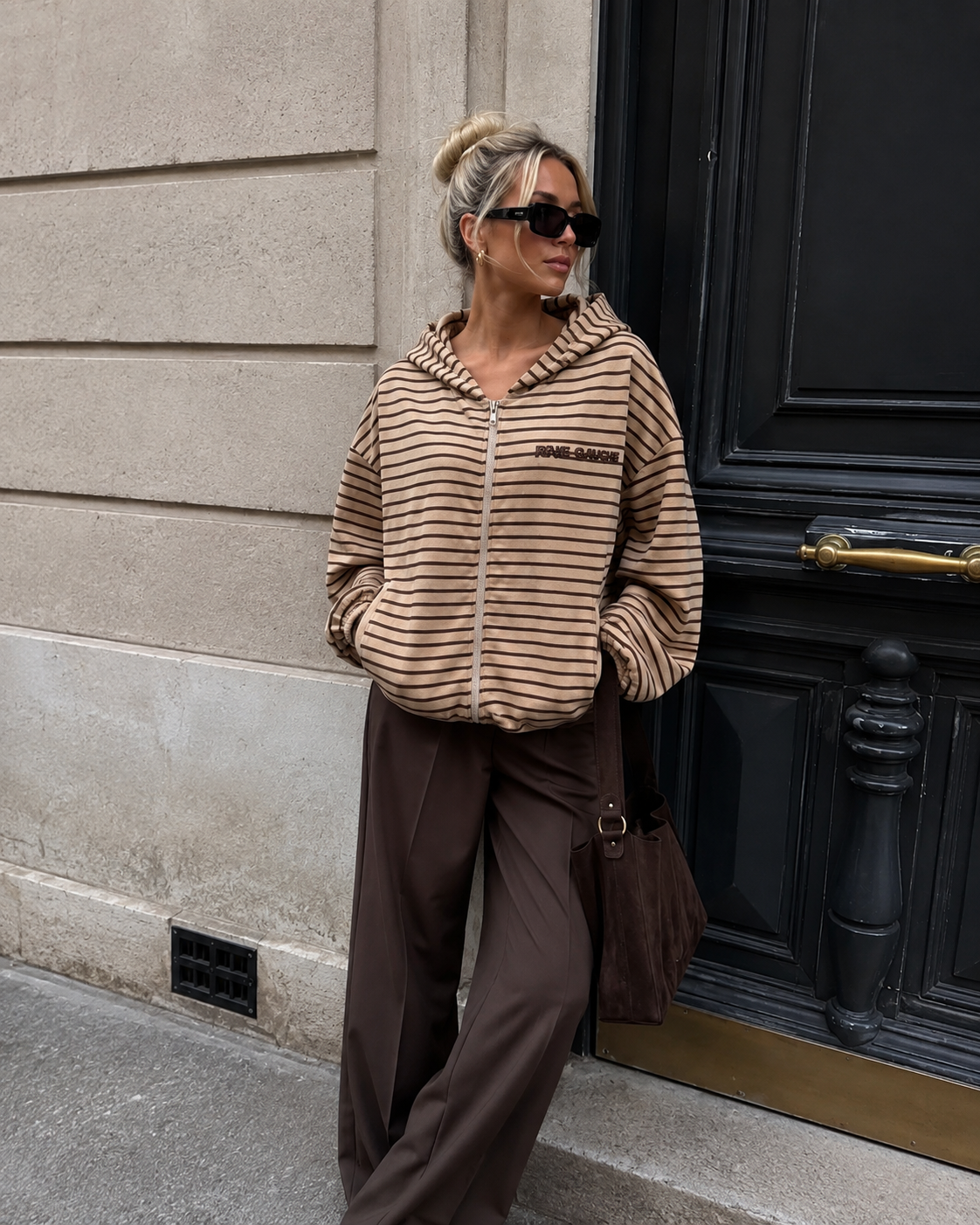 Zipper rive cauche striped beige