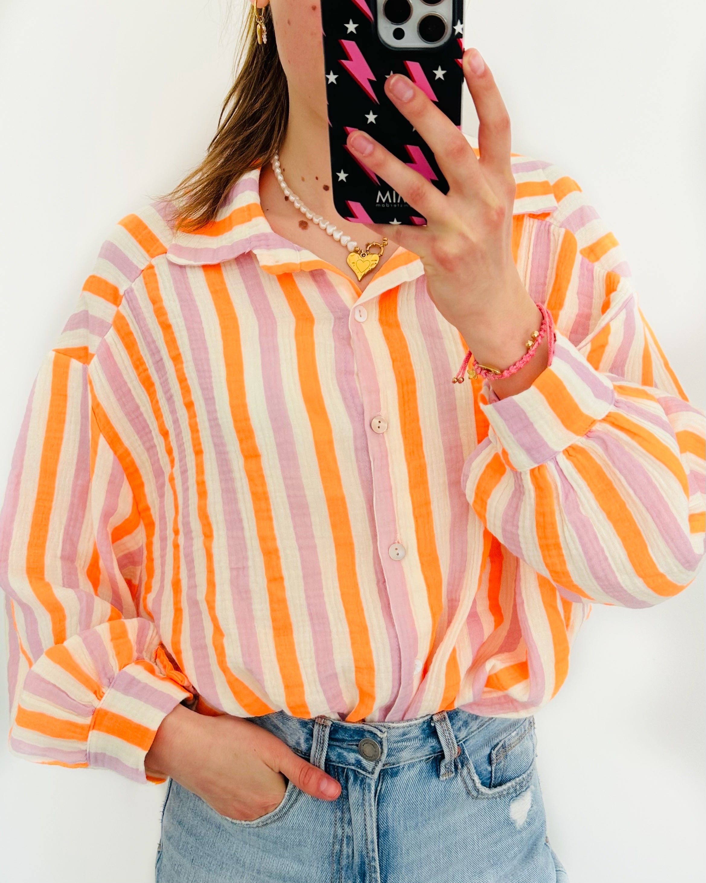 Bali blouse stripe paars oranje