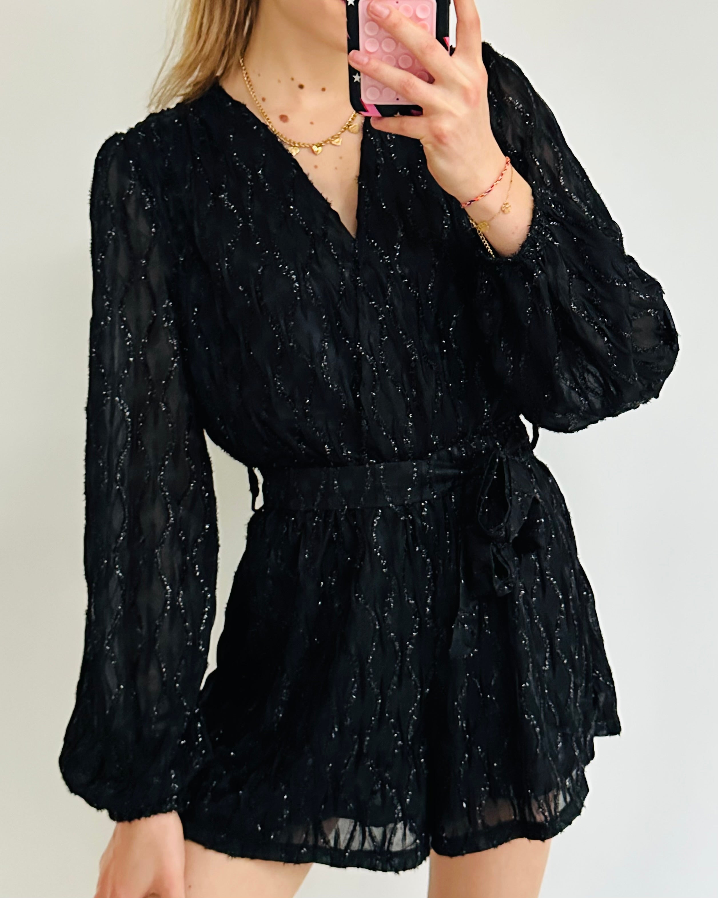 Glitter jumpsuit zwart