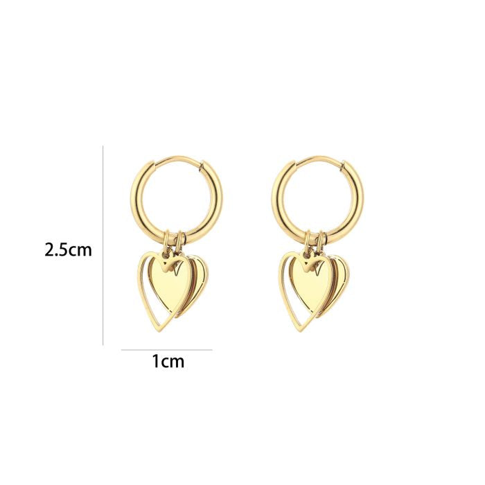 Double heart oorbellen goud