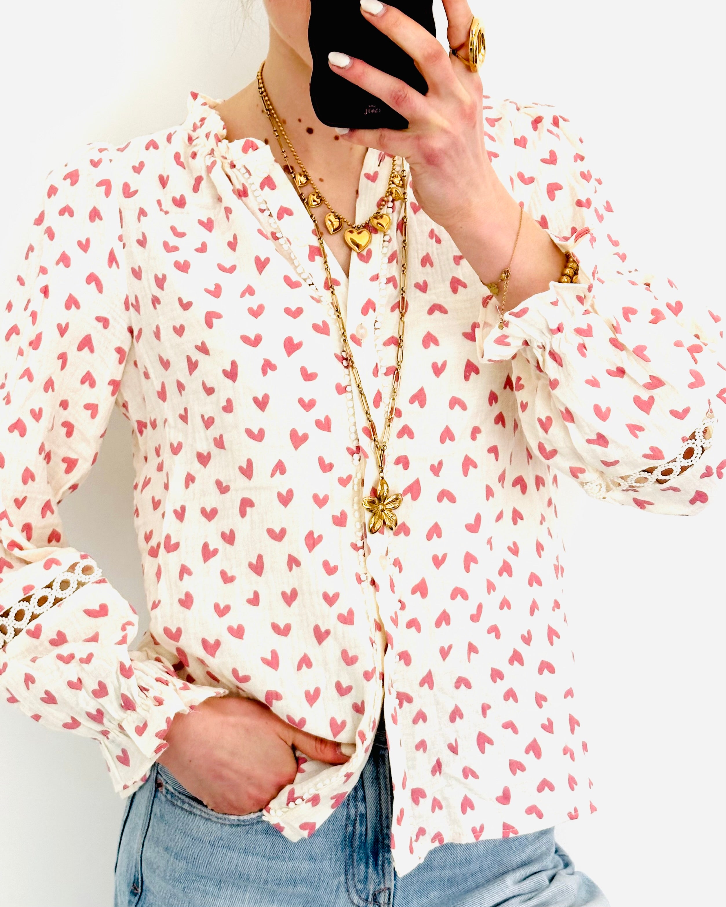 Heart blouse white pink