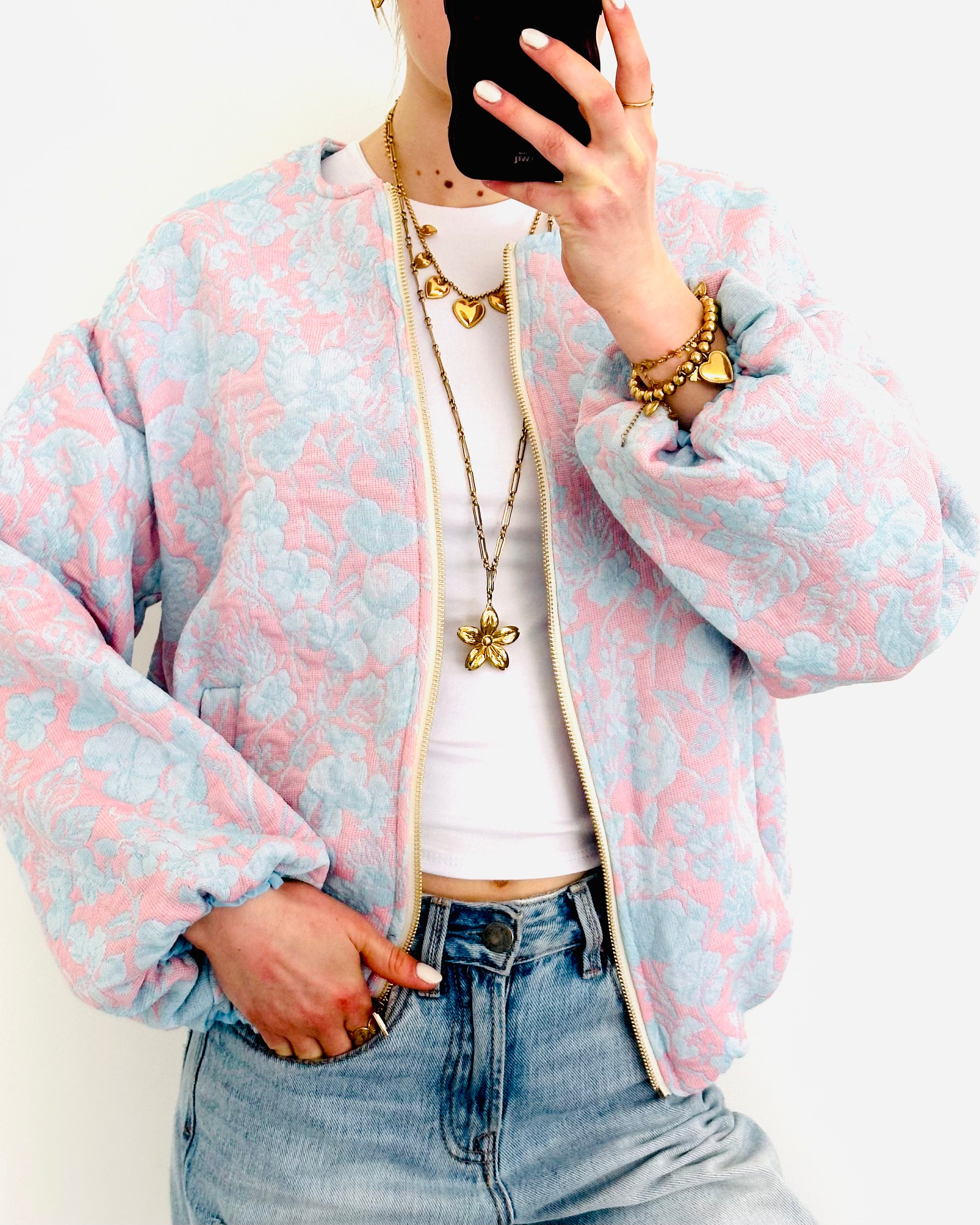 Limited flower jacket blue pink