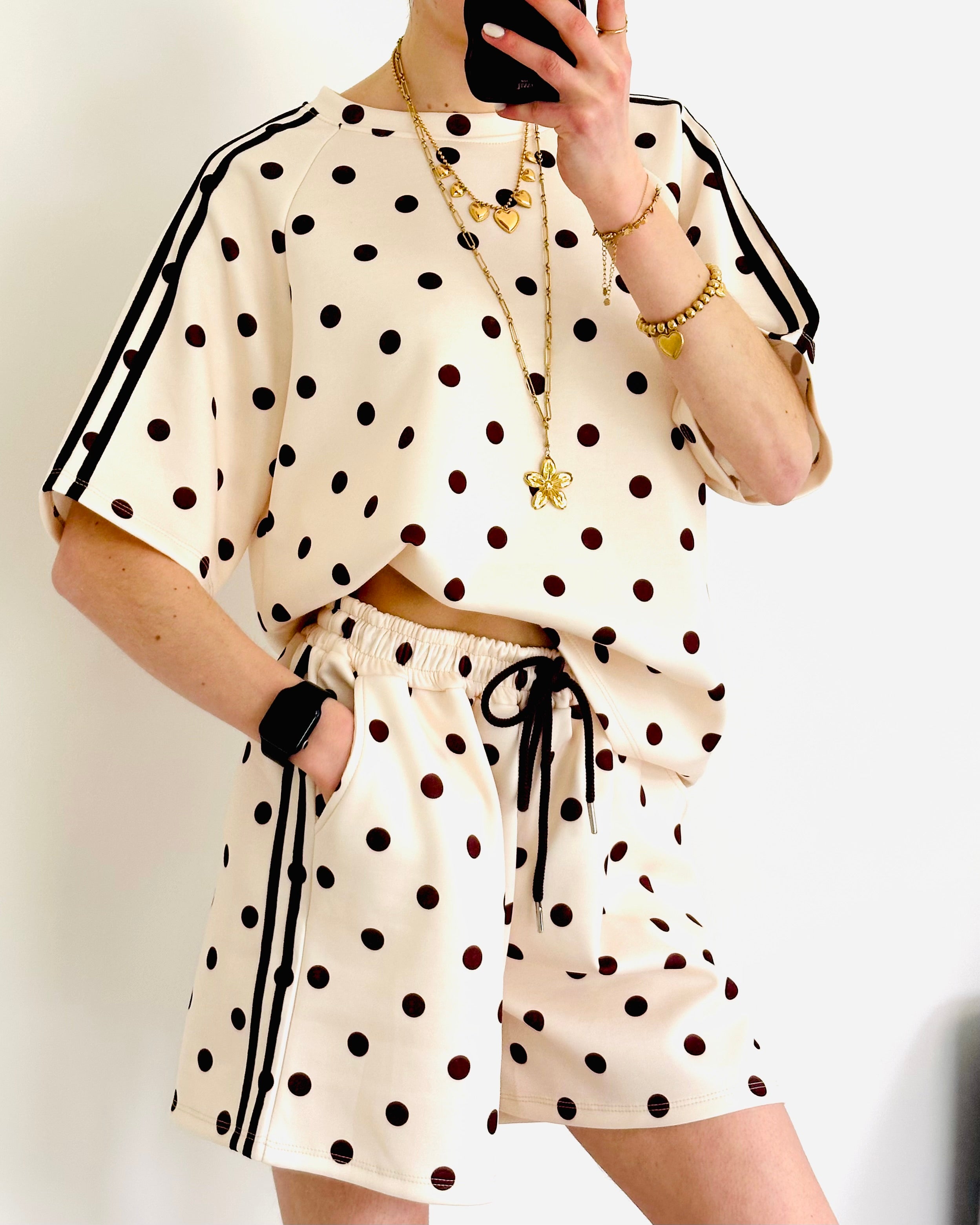 Amy set polka dots cream bruin