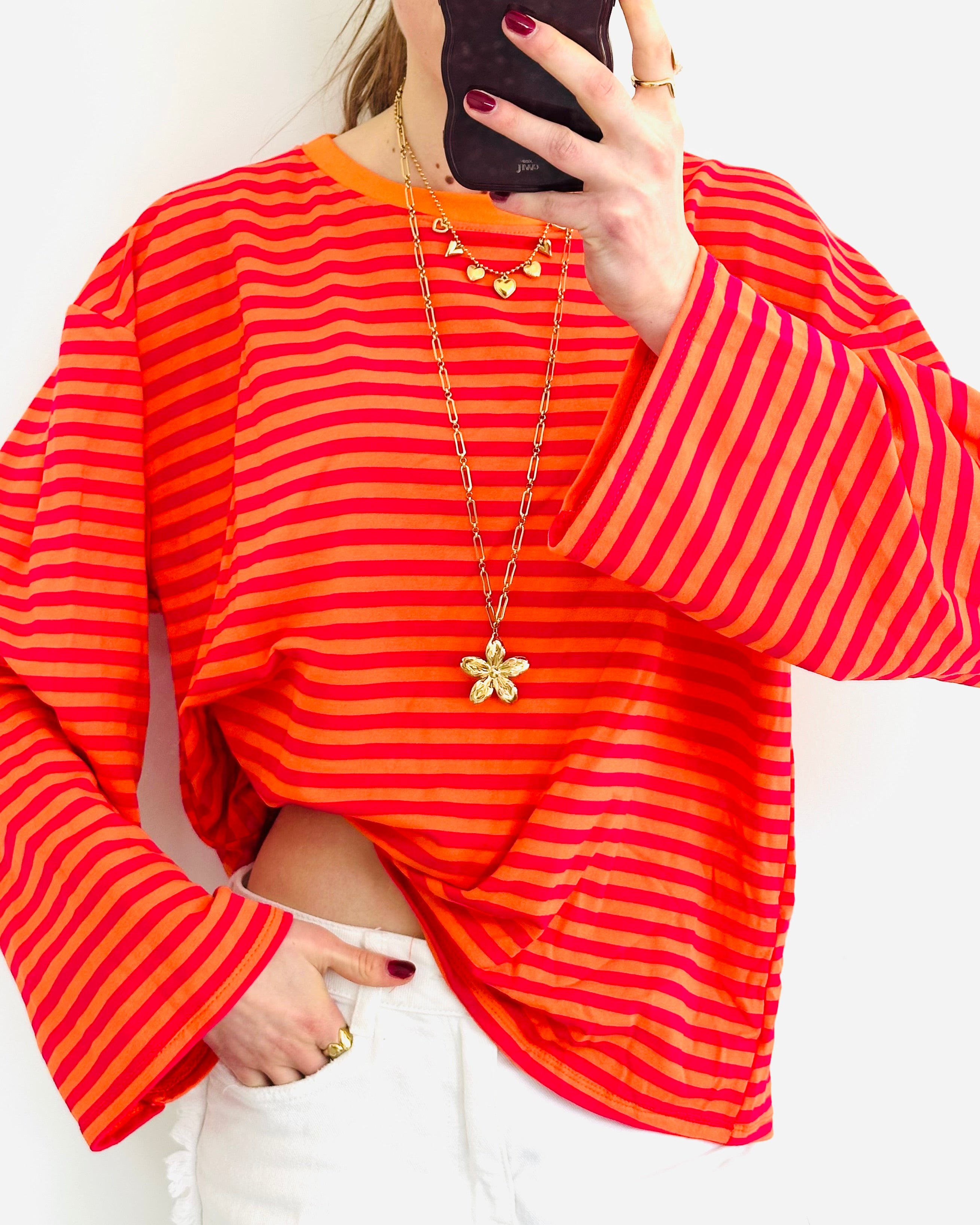 Casual stripe longsleeve fuchsia orange