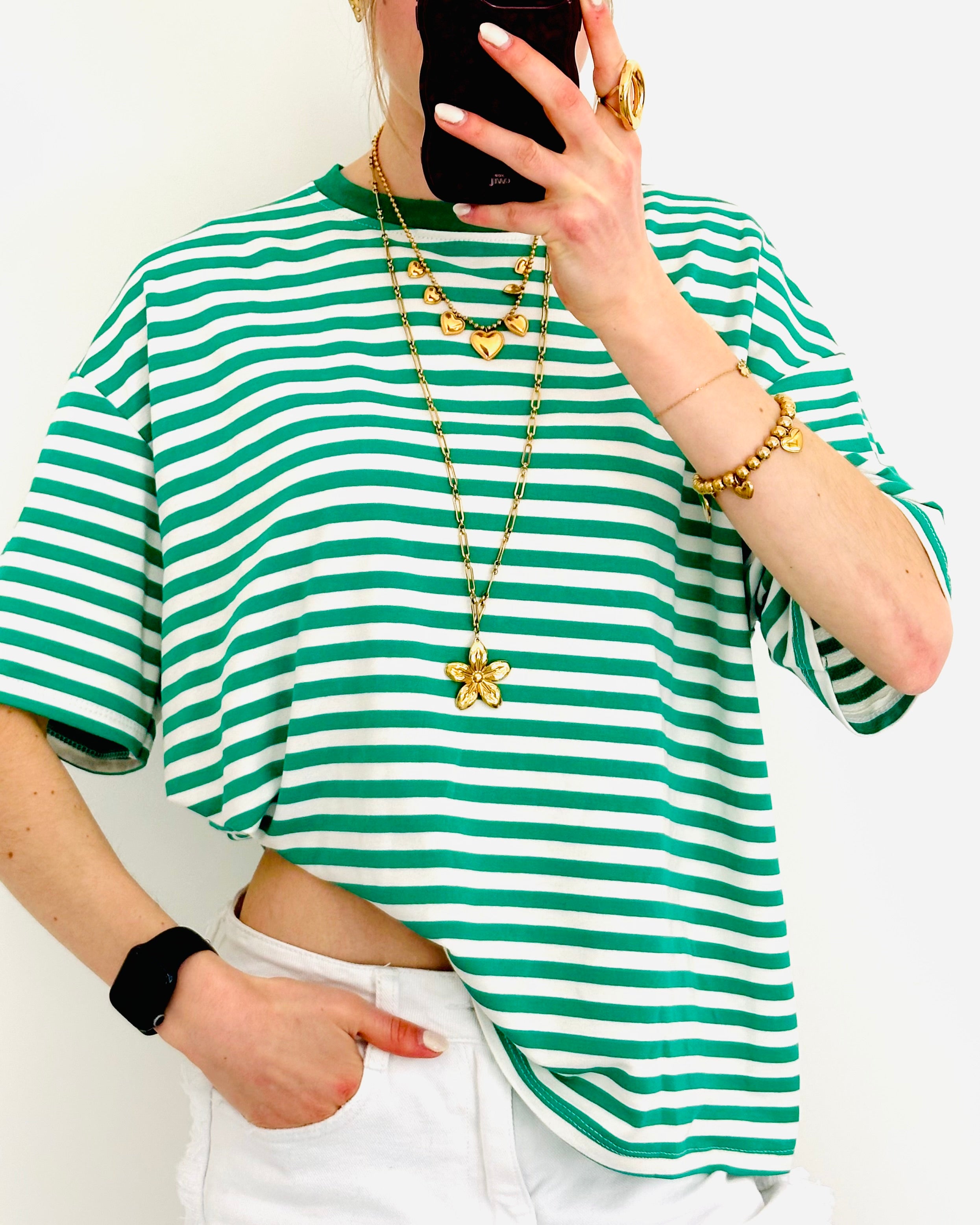 Casual stripe shortsleeve green white