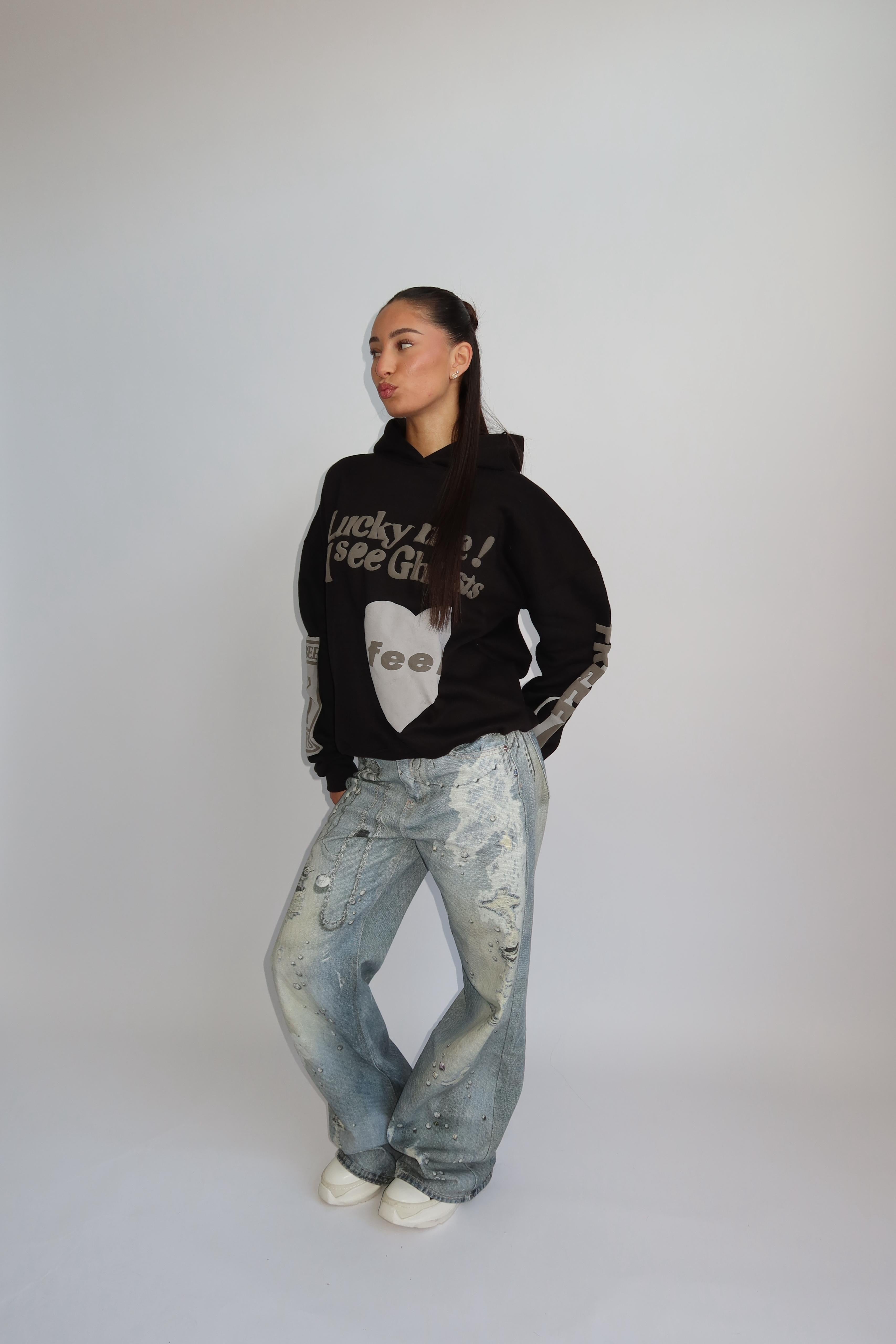 Lucky me hoodie zwart