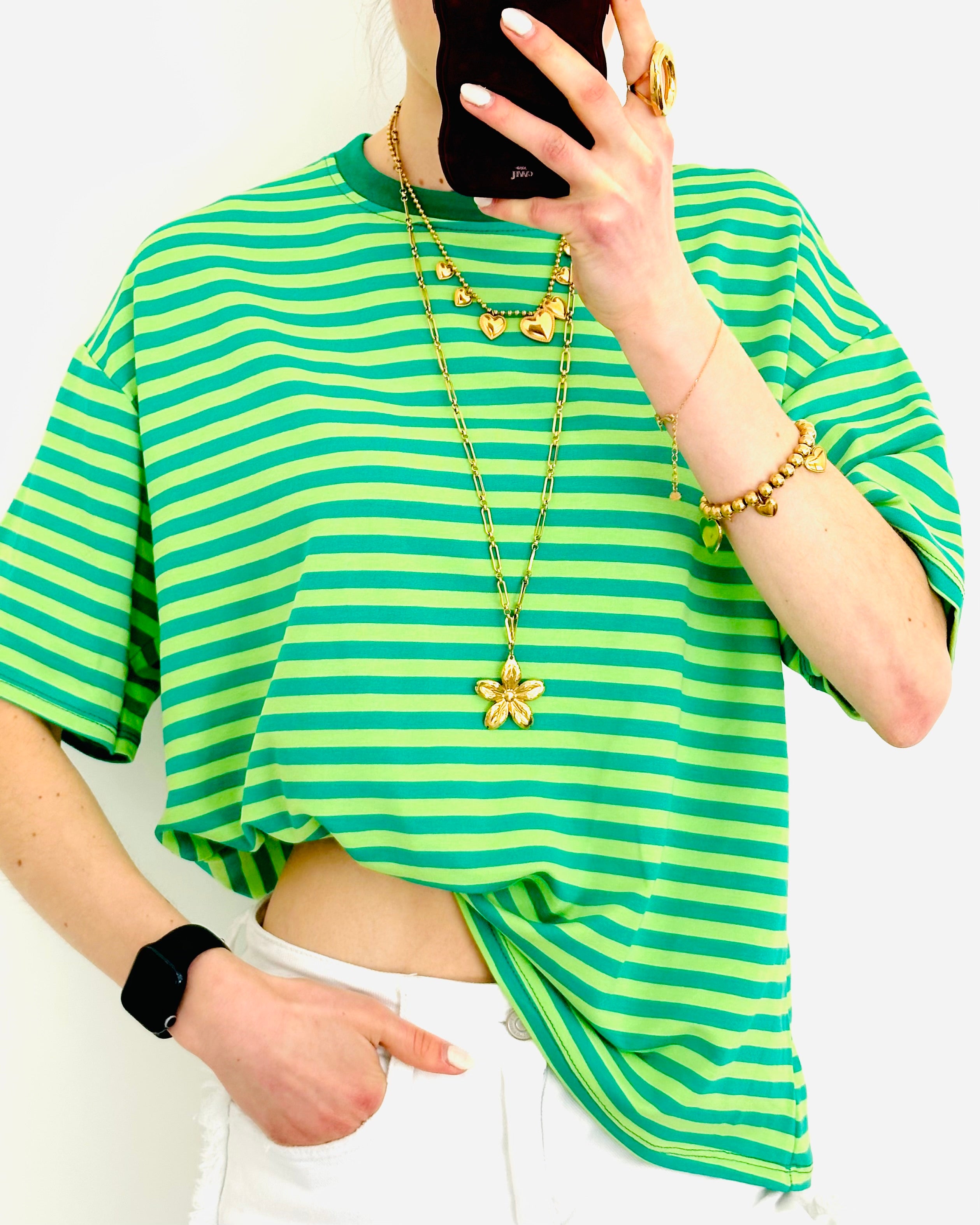 Casual stripe shortsleeve green light green