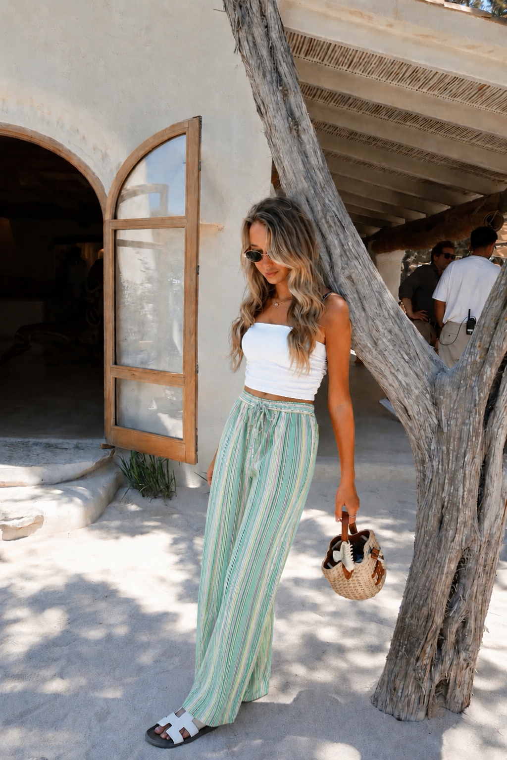 Summer pants striped green